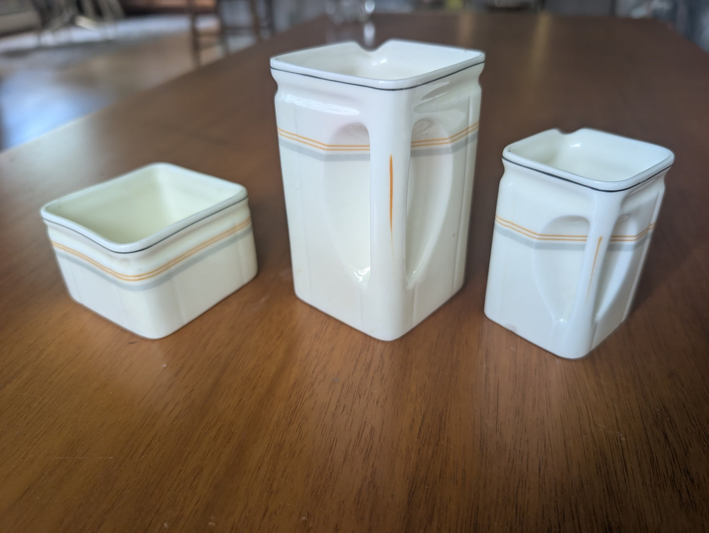 Queen Mary Cunard Foley China Steam Ship 3 pc Deco Cube Teapot Cream Sugar Dish