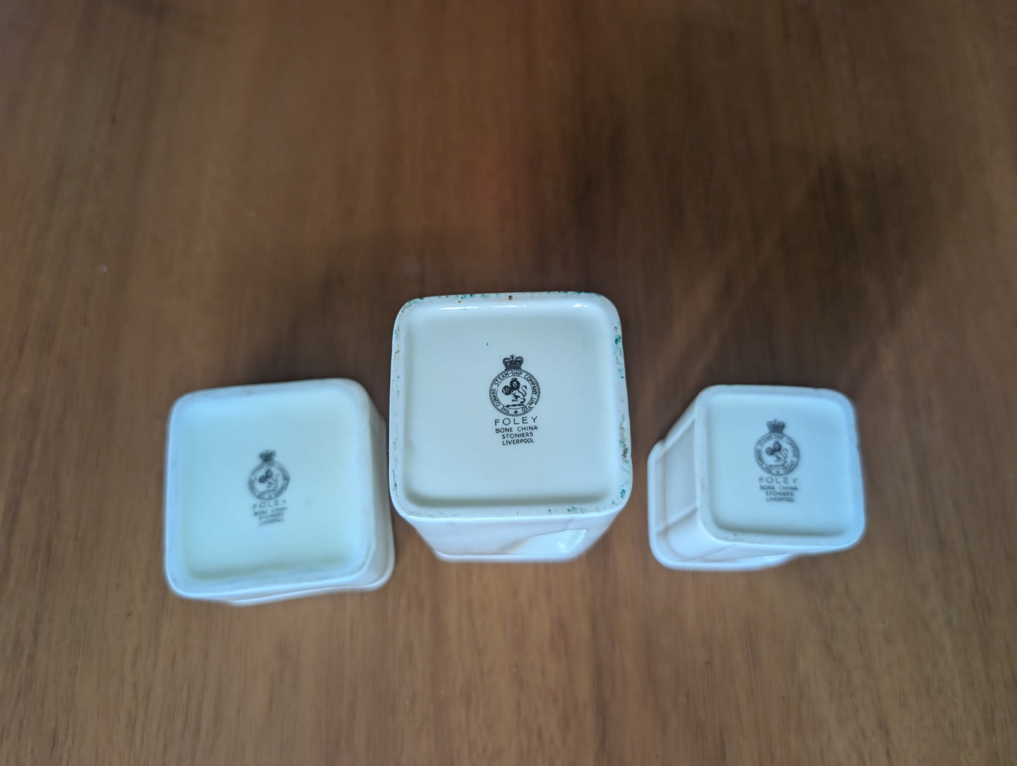 Queen Mary Cunard Foley China Steam Ship 3 pc Deco Cube Teapot Cream Sugar Dish