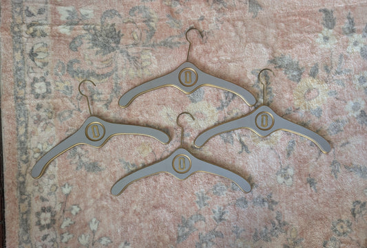 Set Of 4 Hollywood Regency Wooden Hangers Monogrammed D
