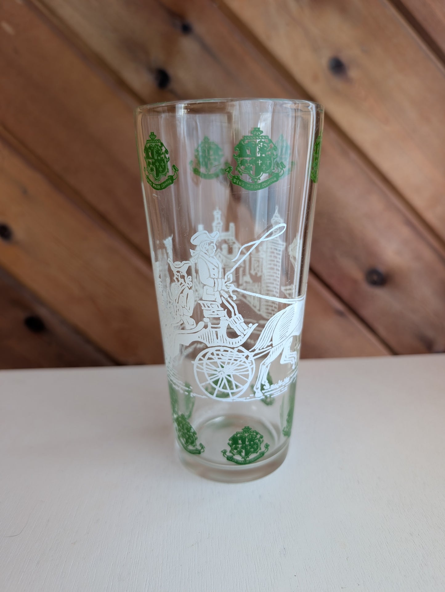 Vintage Deus Major Columna Drinking Glass Manor House Estate Scene 6 1/2" Tall