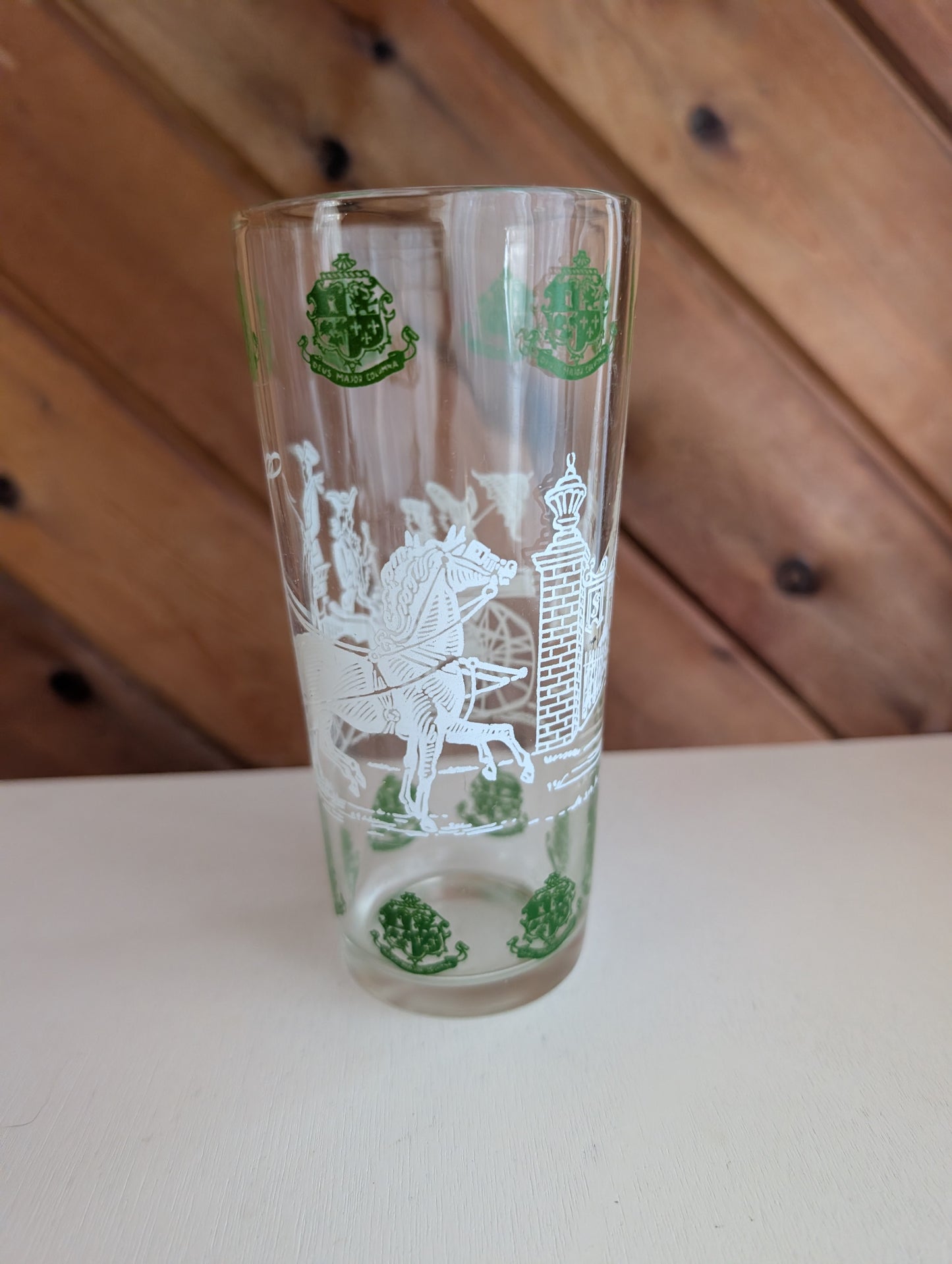 Vintage Deus Major Columna Drinking Glass Manor House Estate Scene 6 1/2" Tall