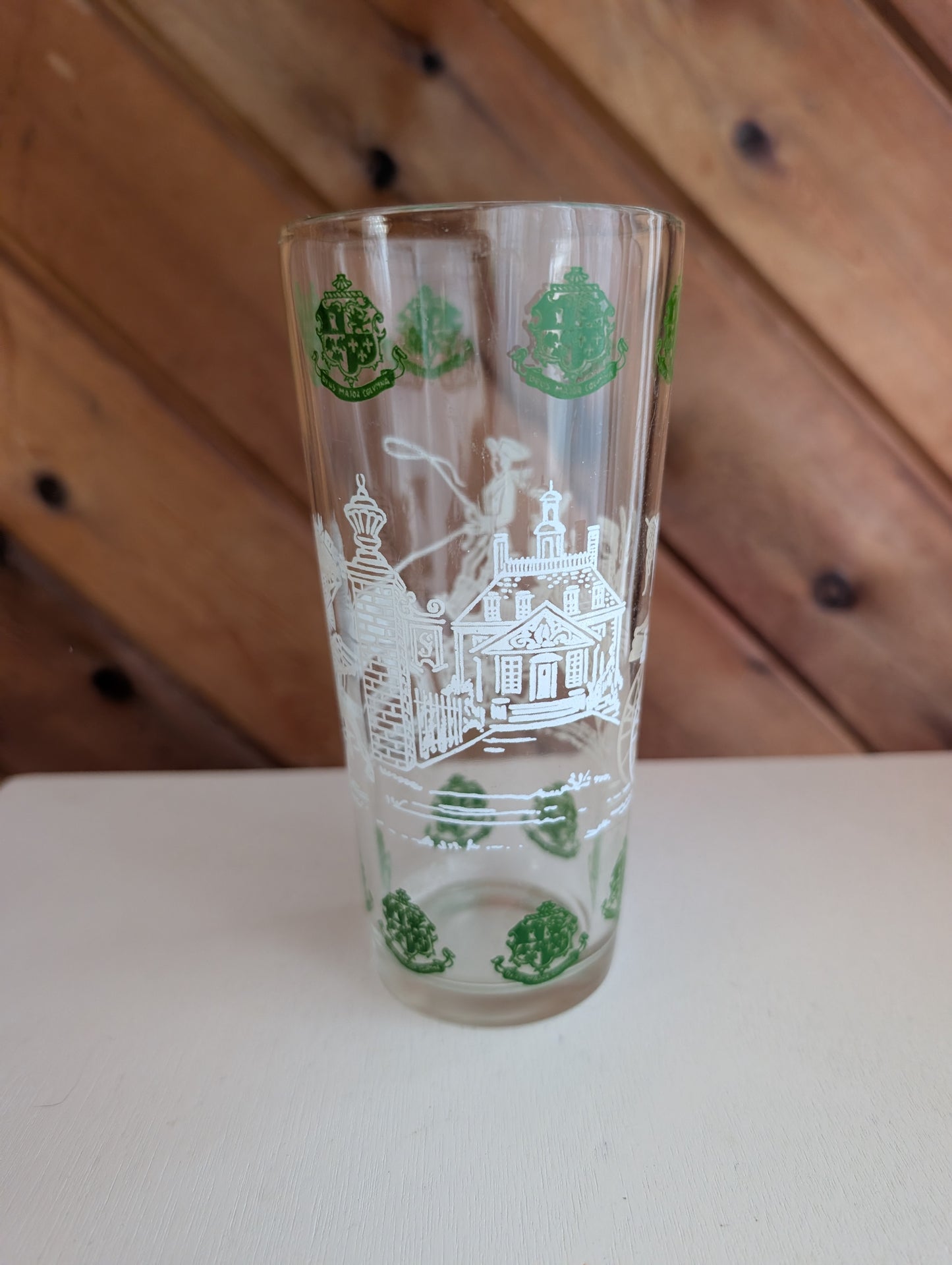 Vintage Deus Major Columna Drinking Glass Manor House Estate Scene 6 1/2" Tall
