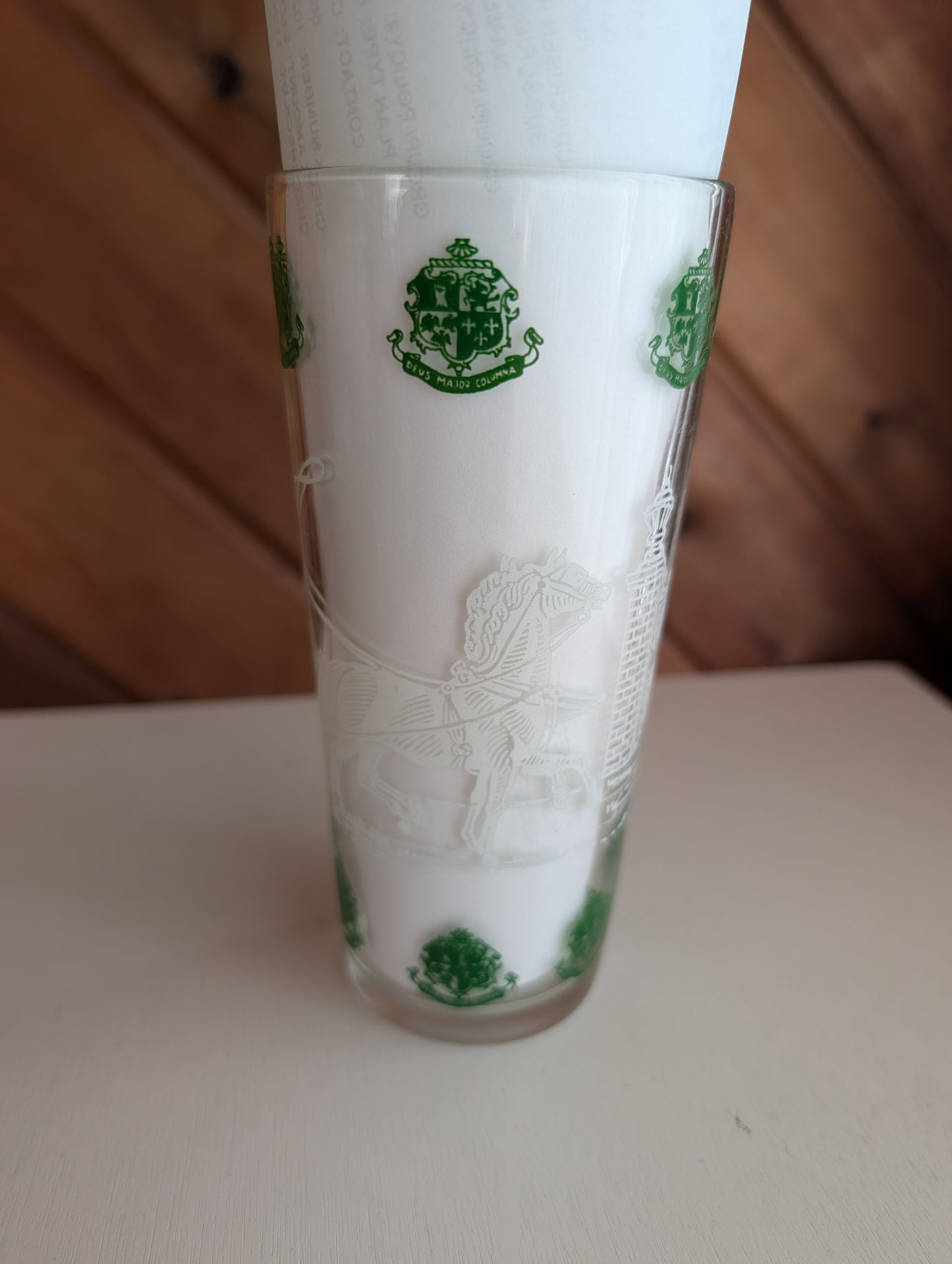 Vintage Deus Major Columna Drinking Glass Manor House Estate Scene 6 1/2" Tall