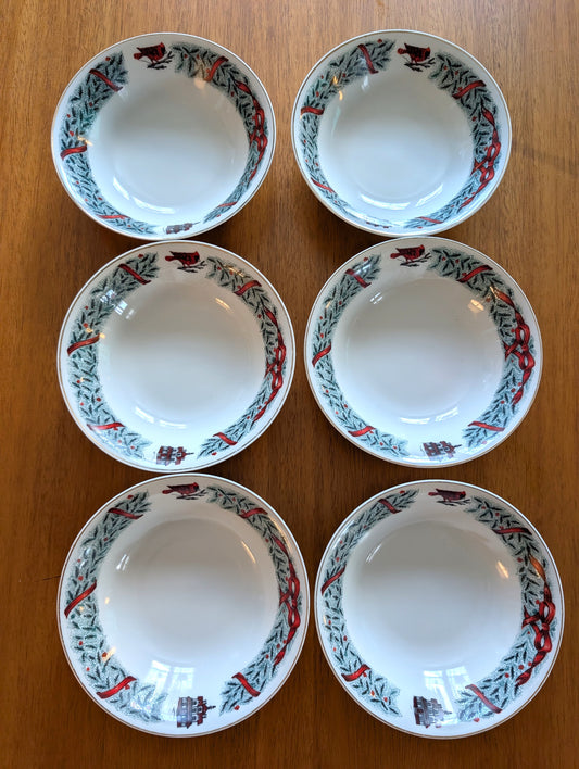 Set of 6 Diadem Fine China Cardinal Christmas Bowls