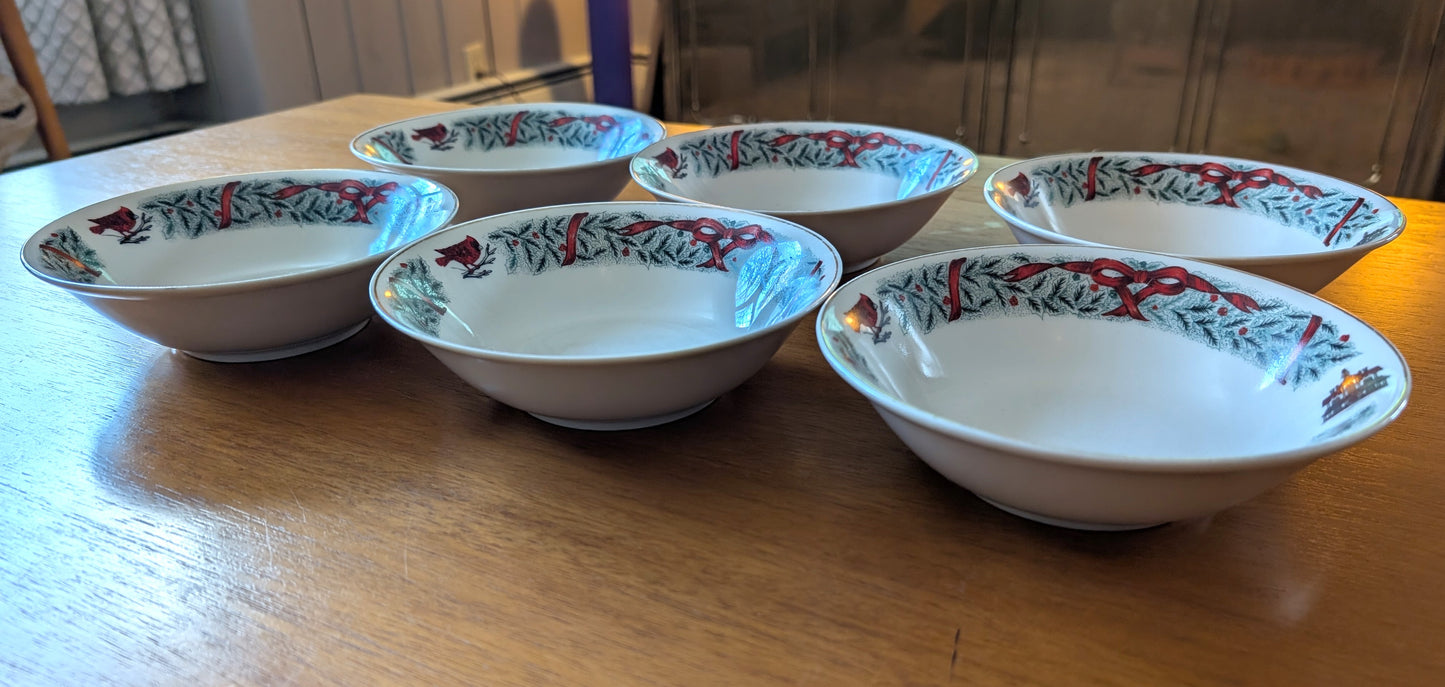 Set of 6 Diadem Fine China Cardinal Christmas Bowls