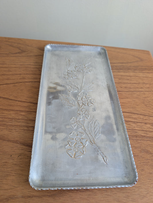 Vintage Hammered Aluminum Dogwood Tray