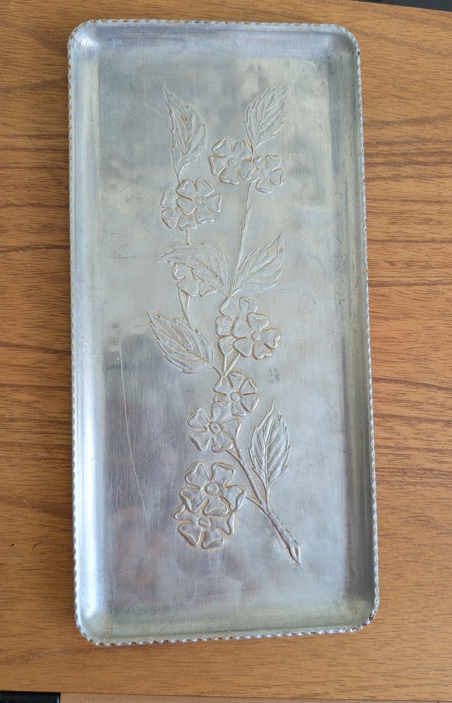 Vintage Hammered Aluminum Dogwood Tray