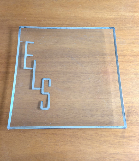 \Square Silver Overlay on Glass Monogrammed Tray ELS Initials