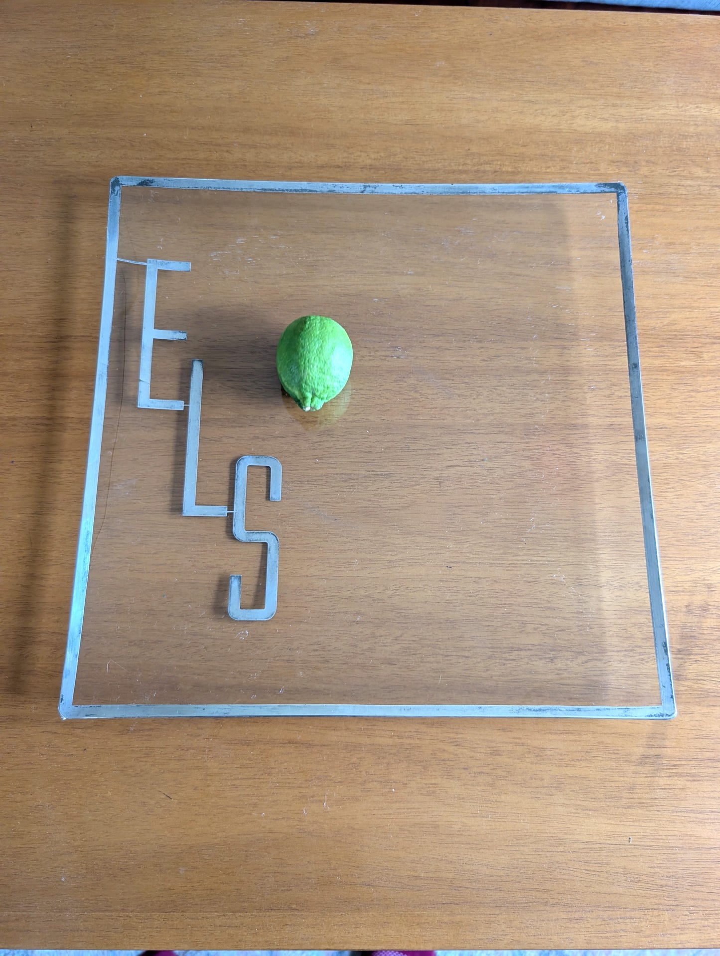 \Square Silver Overlay on Glass Monogrammed Tray ELS Initials