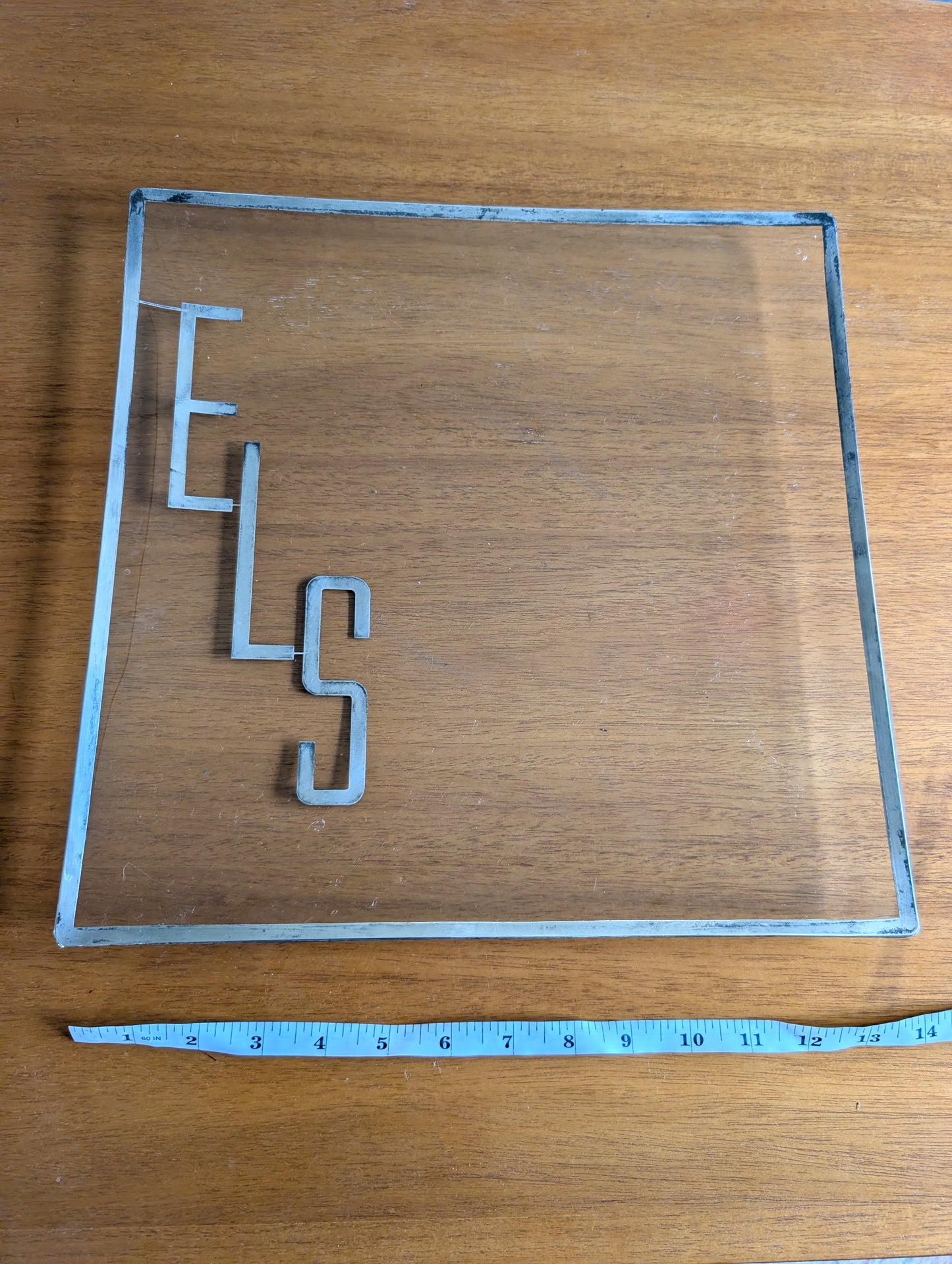 \Square Silver Overlay on Glass Monogrammed Tray ELS Initials