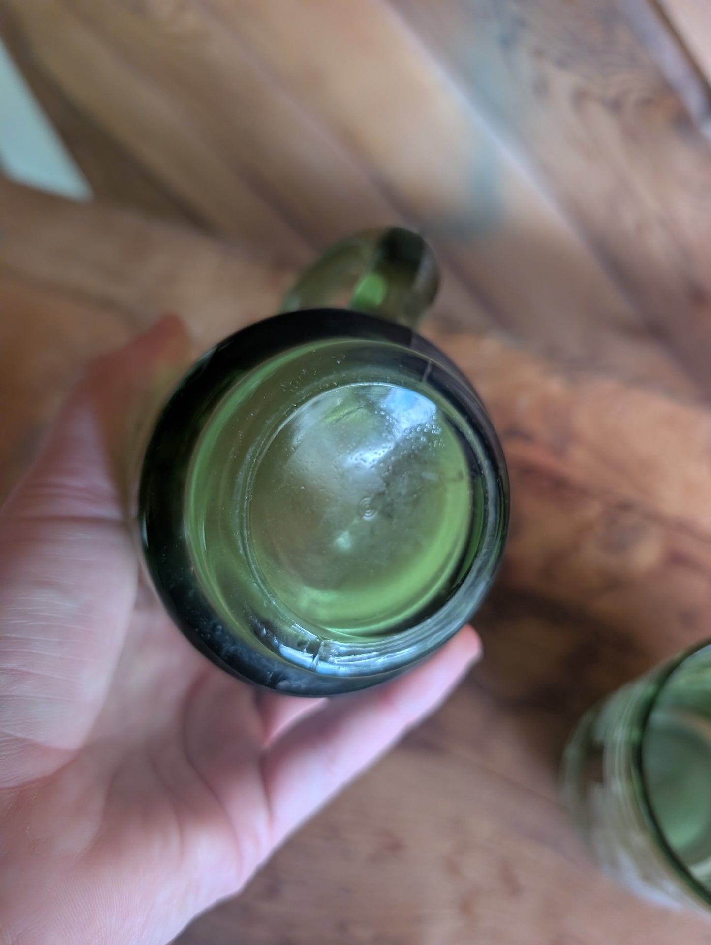 Two American Eagle Vintage Green Glass Mugs