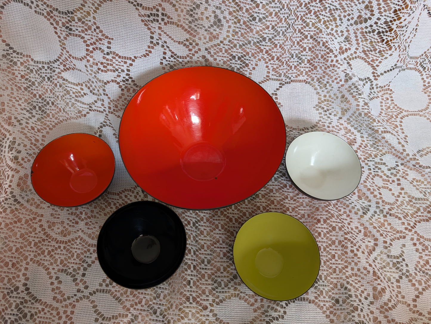 5 Mid Century Enamel Bowls