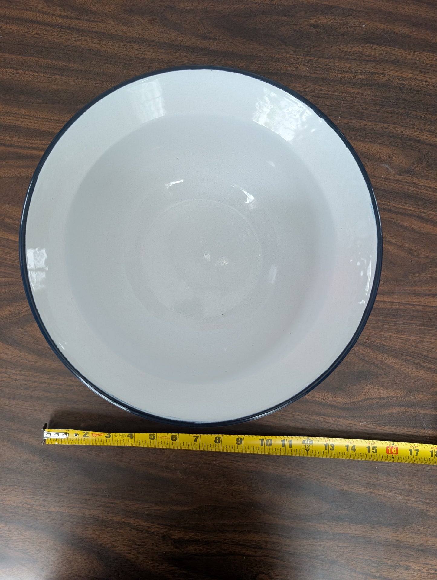 Blue and White Enamelware Bowl with Handles Blue