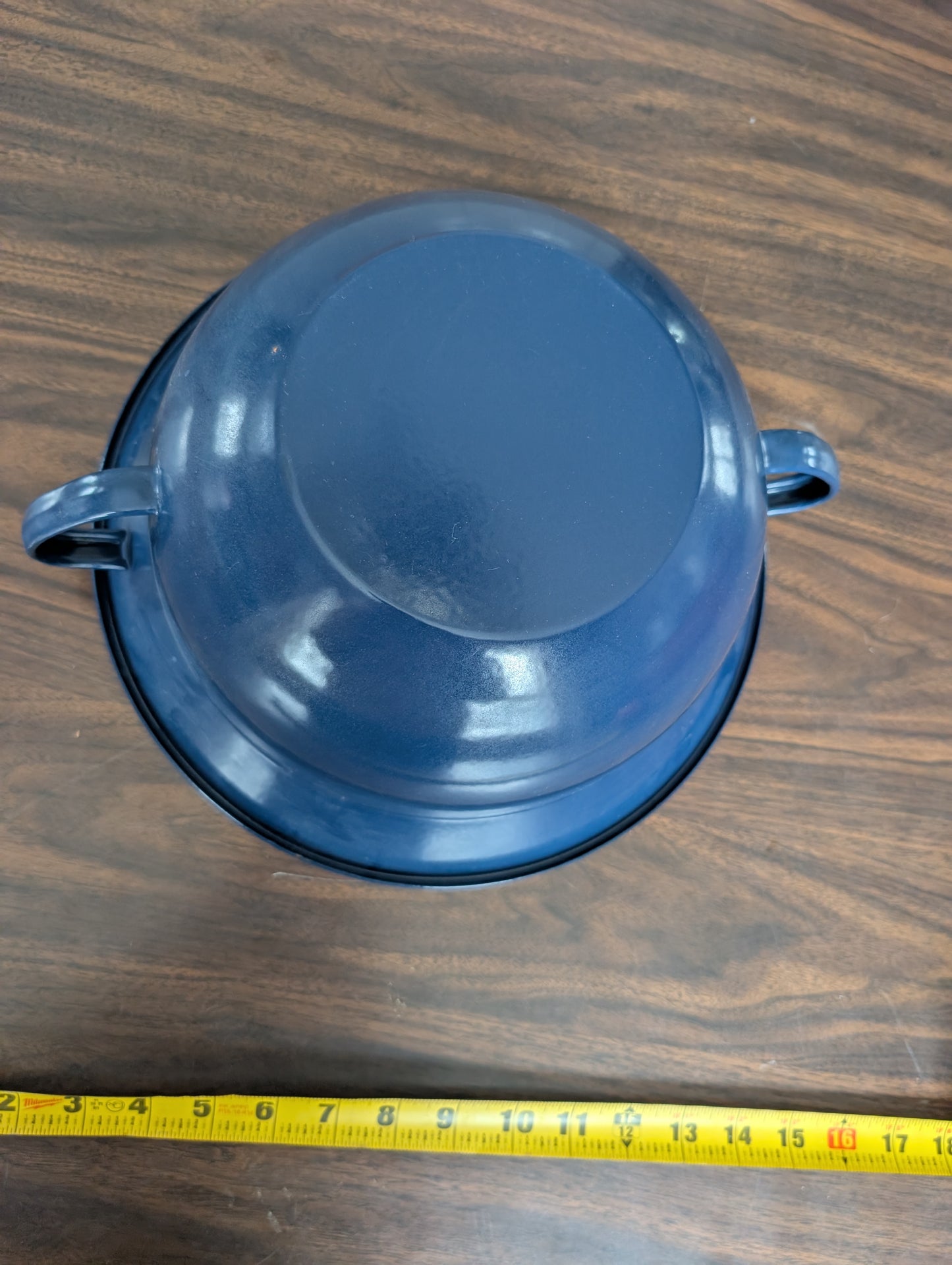 Blue and White Enamelware Bowl with Handles Blue