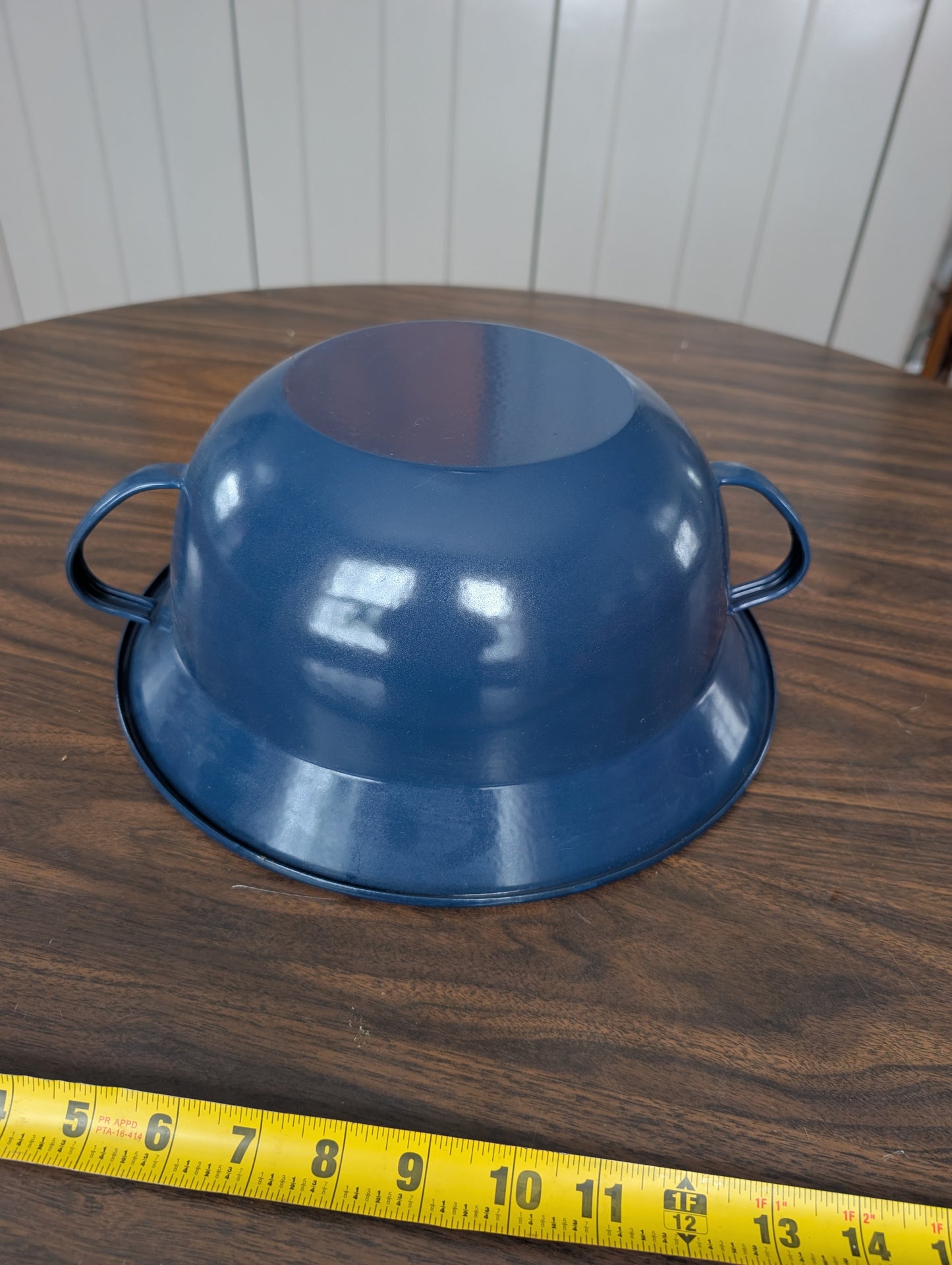 Blue and White Enamelware Bowl with Handles Blue