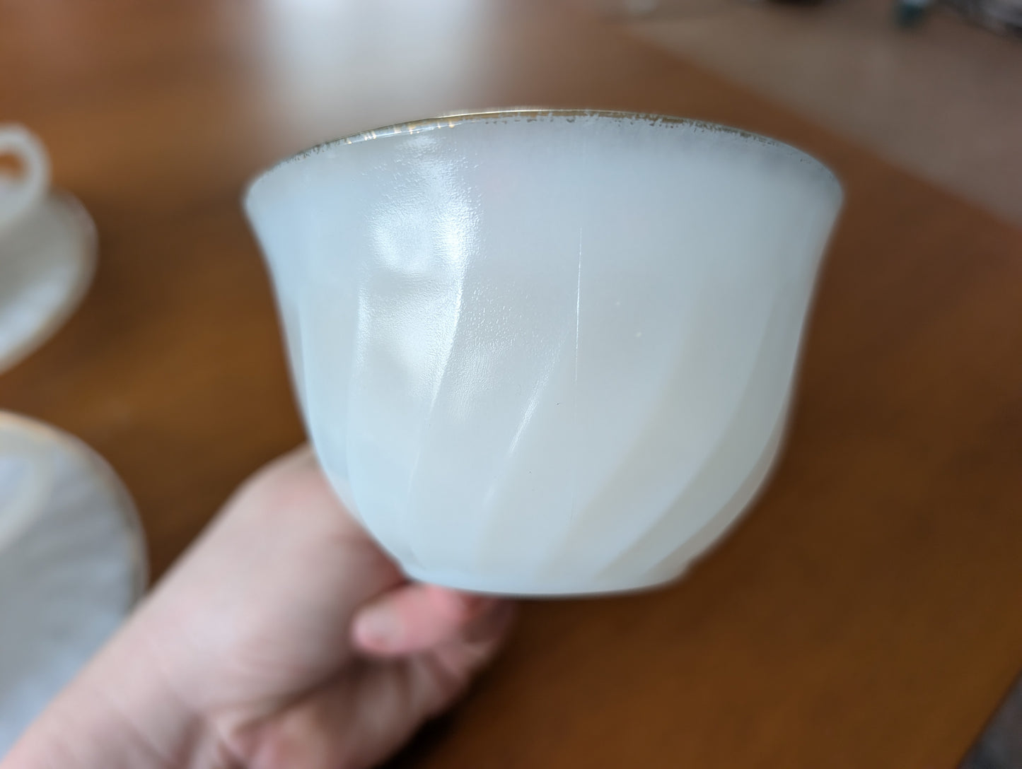 6 Anchor Hocking Fire King Tea Service Milk Glass Gold Ring Creamer Sugar Cups