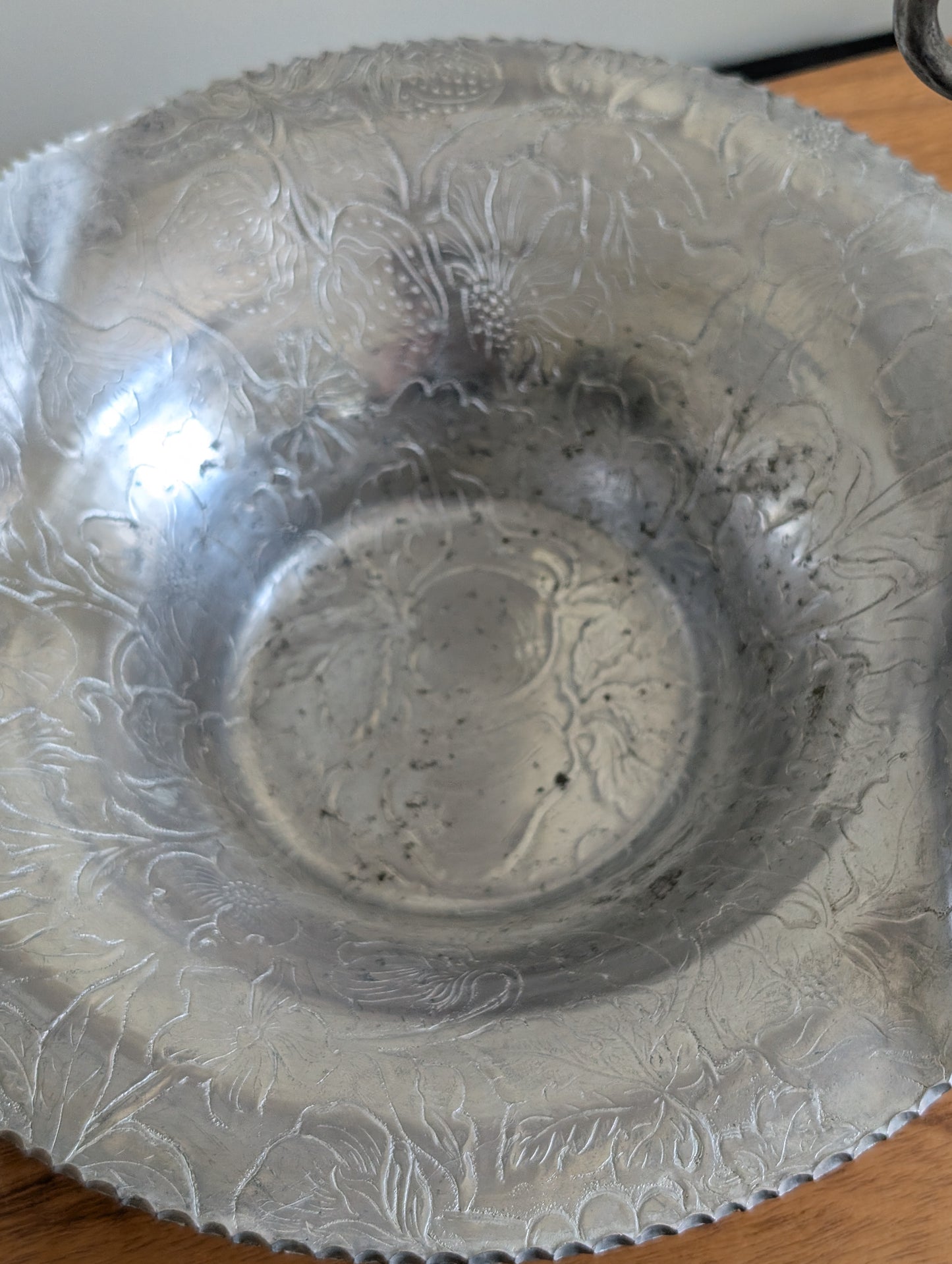 Vintage Hammered Aluminum Basket with Fruit and Floral Pattern