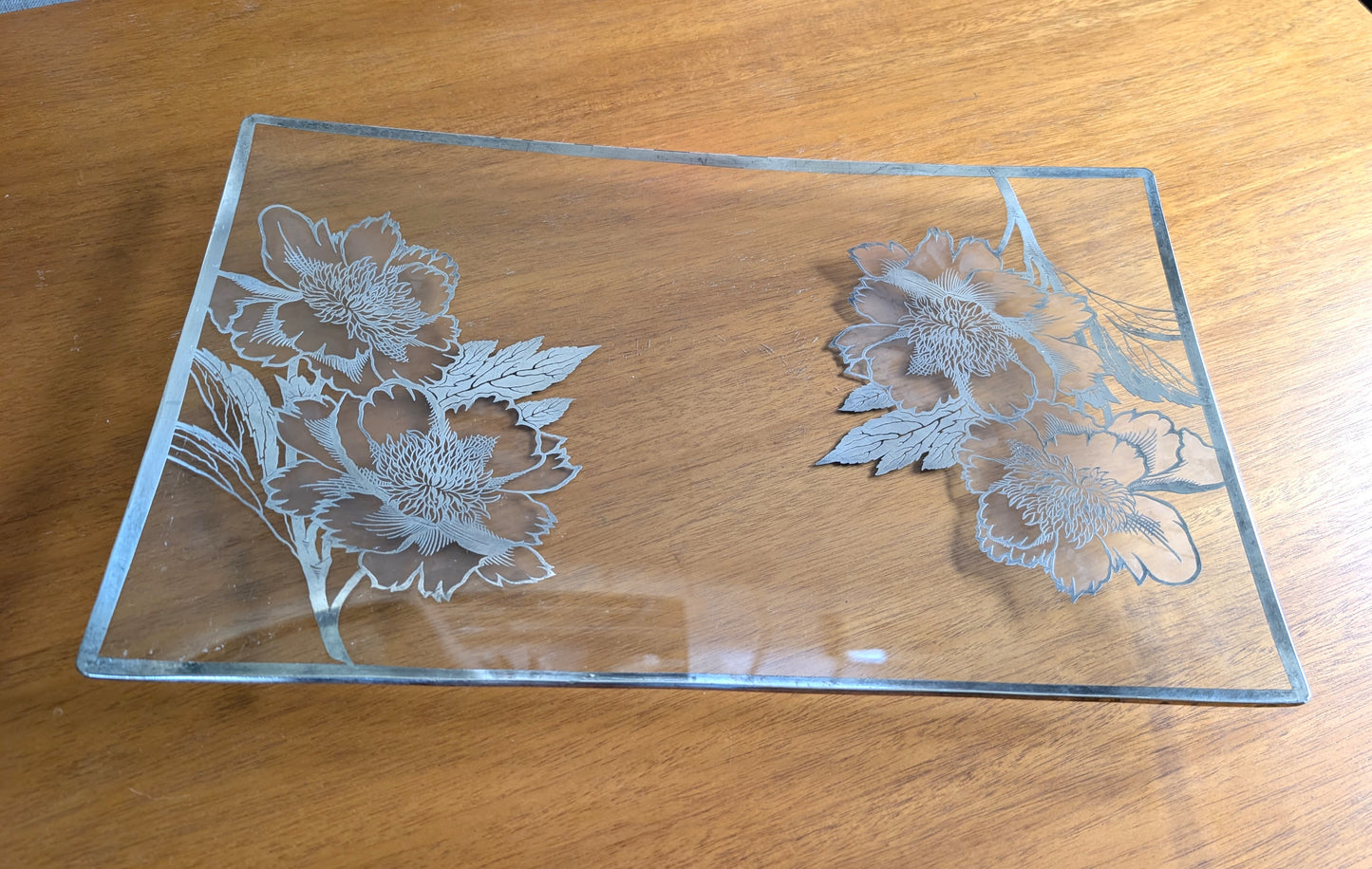 Vintage Silver Overlay on Glass Floral