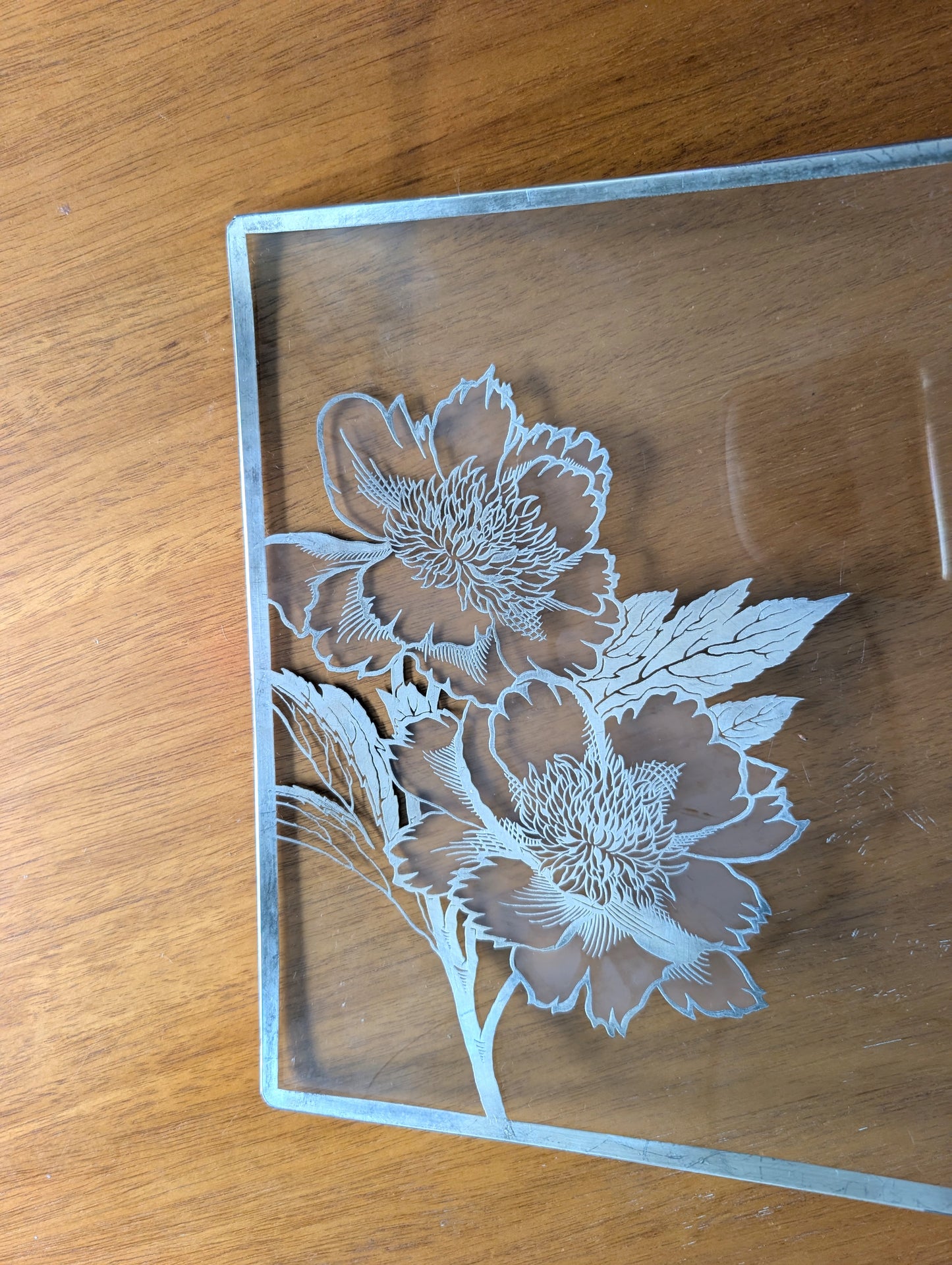 Vintage Silver Overlay on Glass Floral
