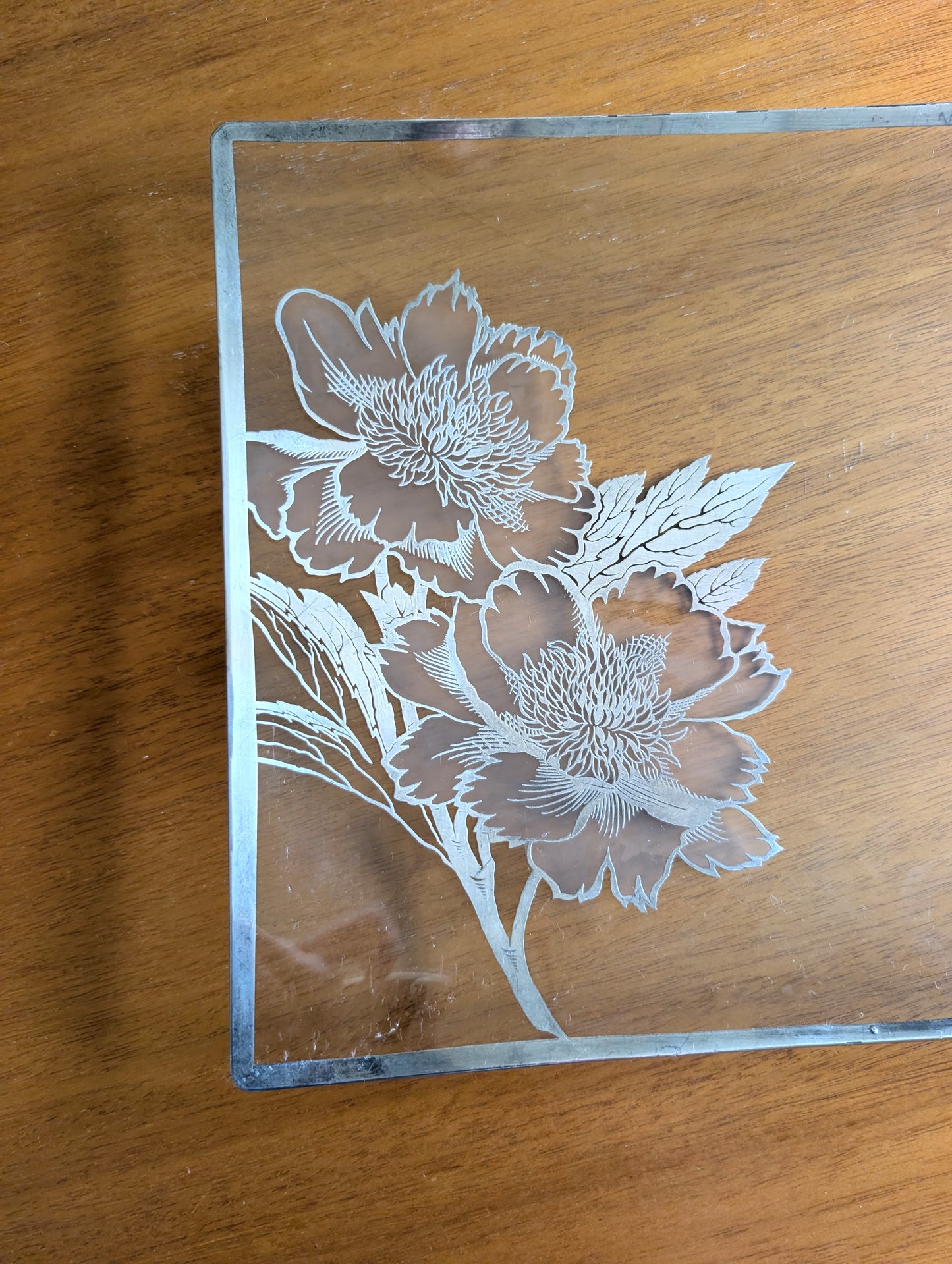 Vintage Silver Overlay on Glass Floral