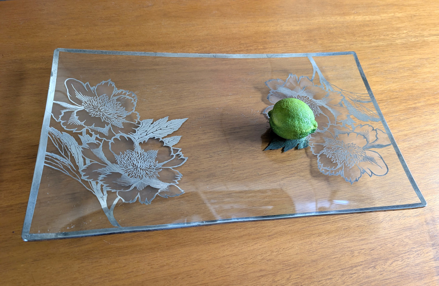 Vintage Silver Overlay on Glass Floral