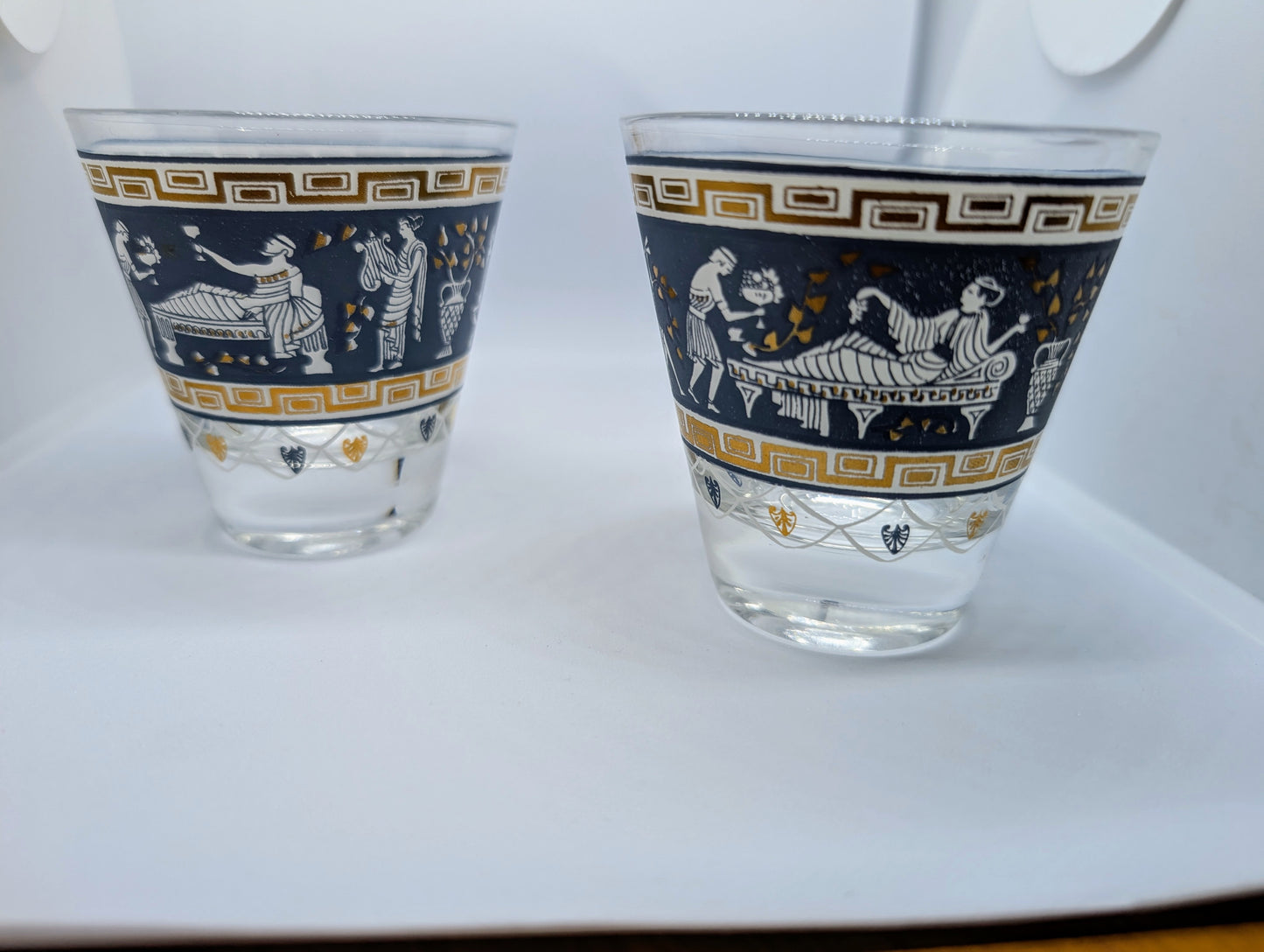 2 Greek Revival Small Cocktail Glasses