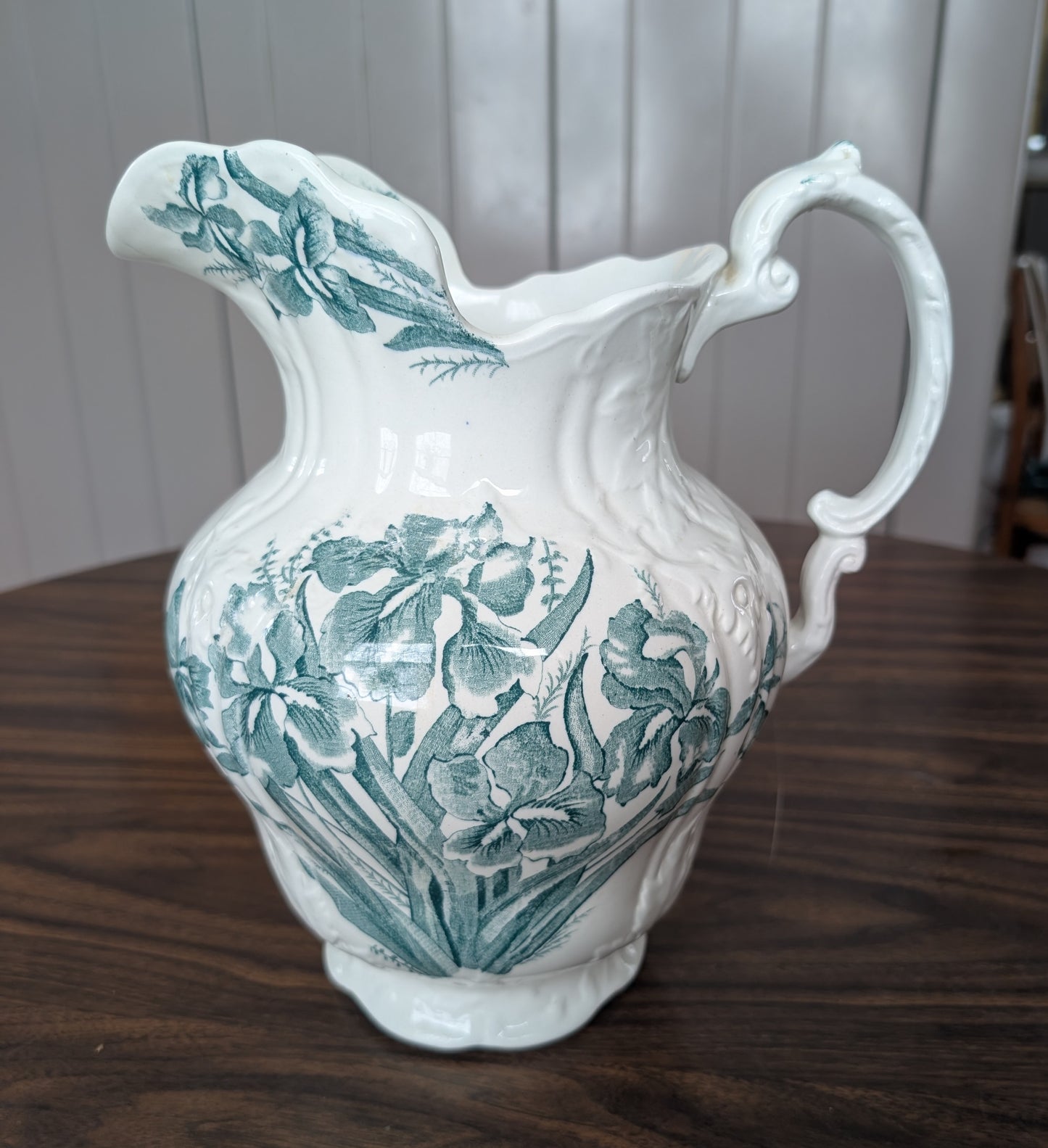 19th Century Flags England Transferware Ironstone Iris Wash Basin + Pitcher