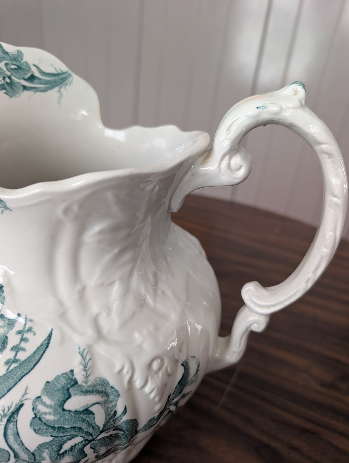 19th Century Flags England Transferware Ironstone Iris Wash Basin + Pitcher