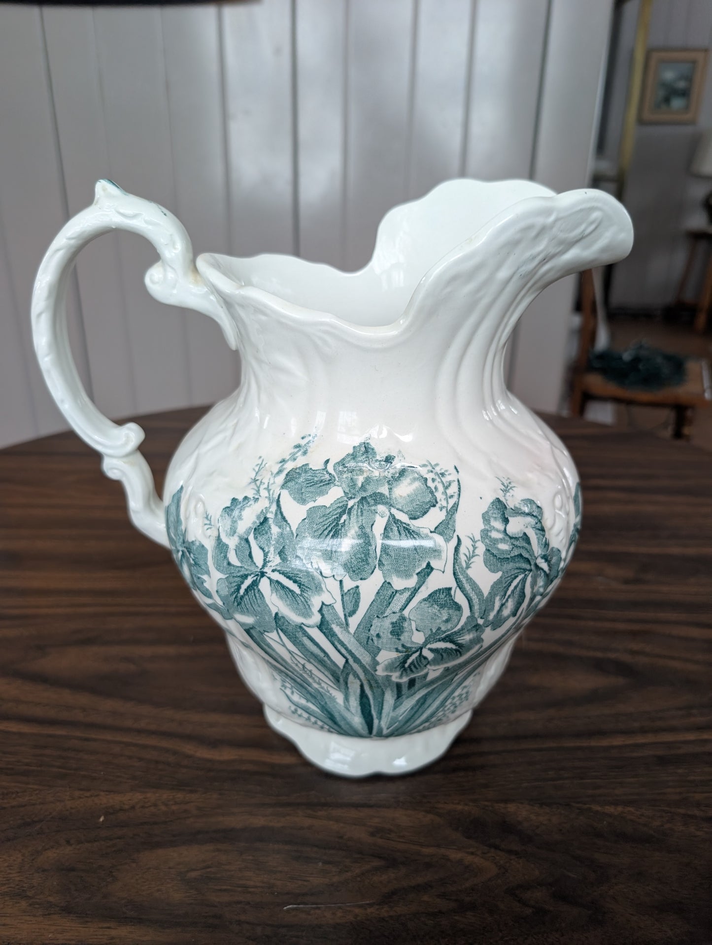 19th Century Flags England Transferware Ironstone Iris Wash Basin + Pitcher