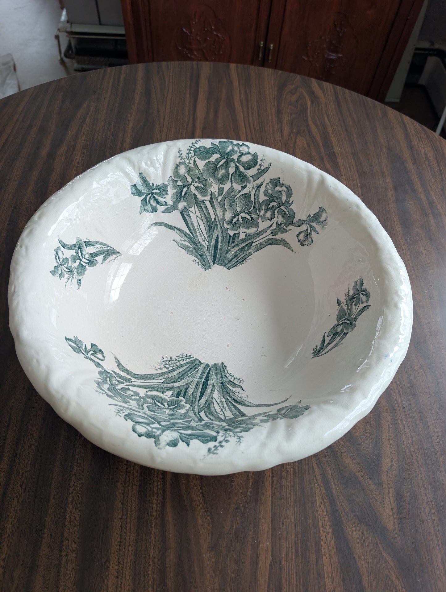 19th Century Flags England Transferware Ironstone Iris Wash Basin + Pitcher