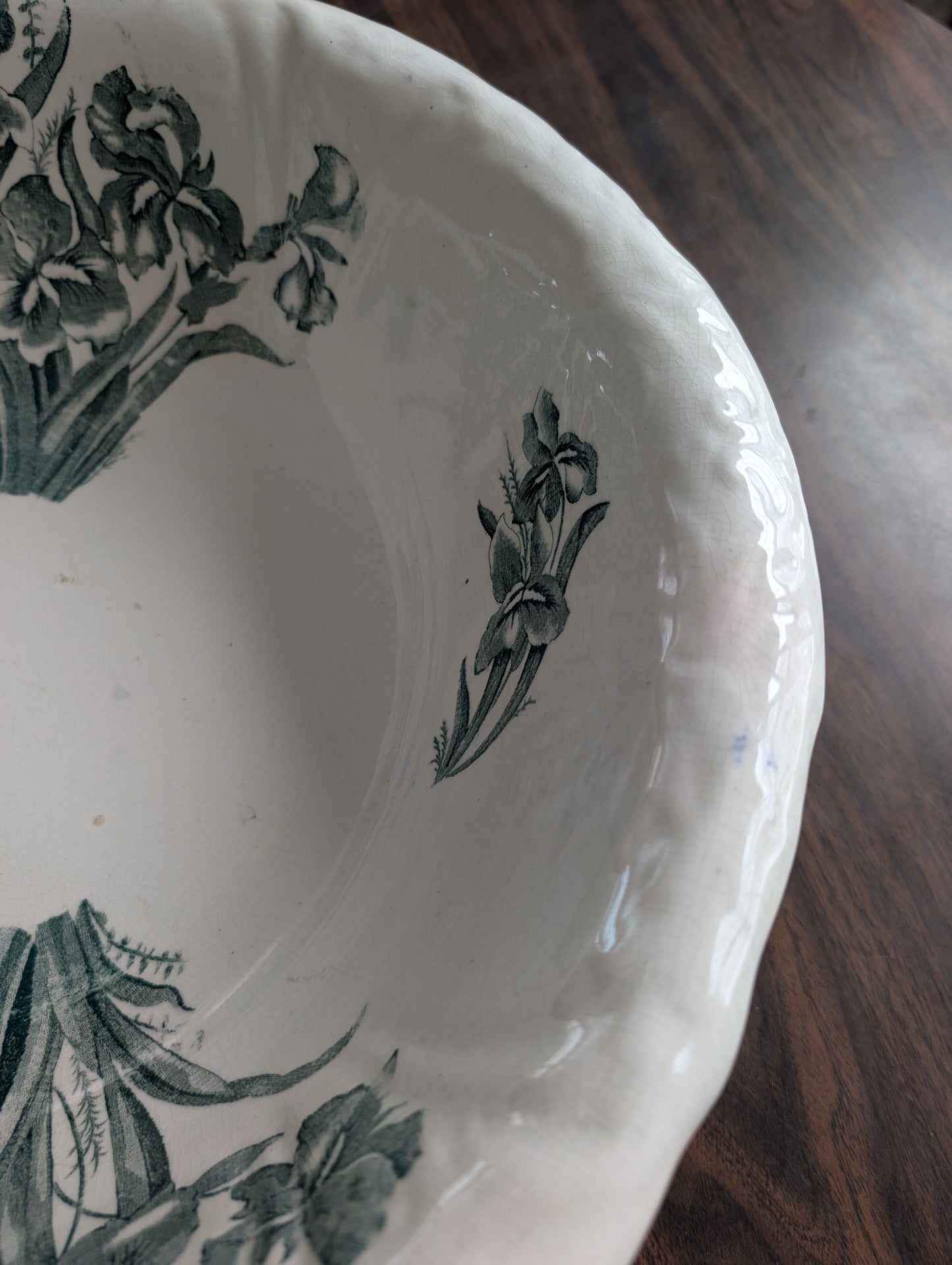 19th Century Flags England Transferware Ironstone Iris Wash Basin + Pitcher