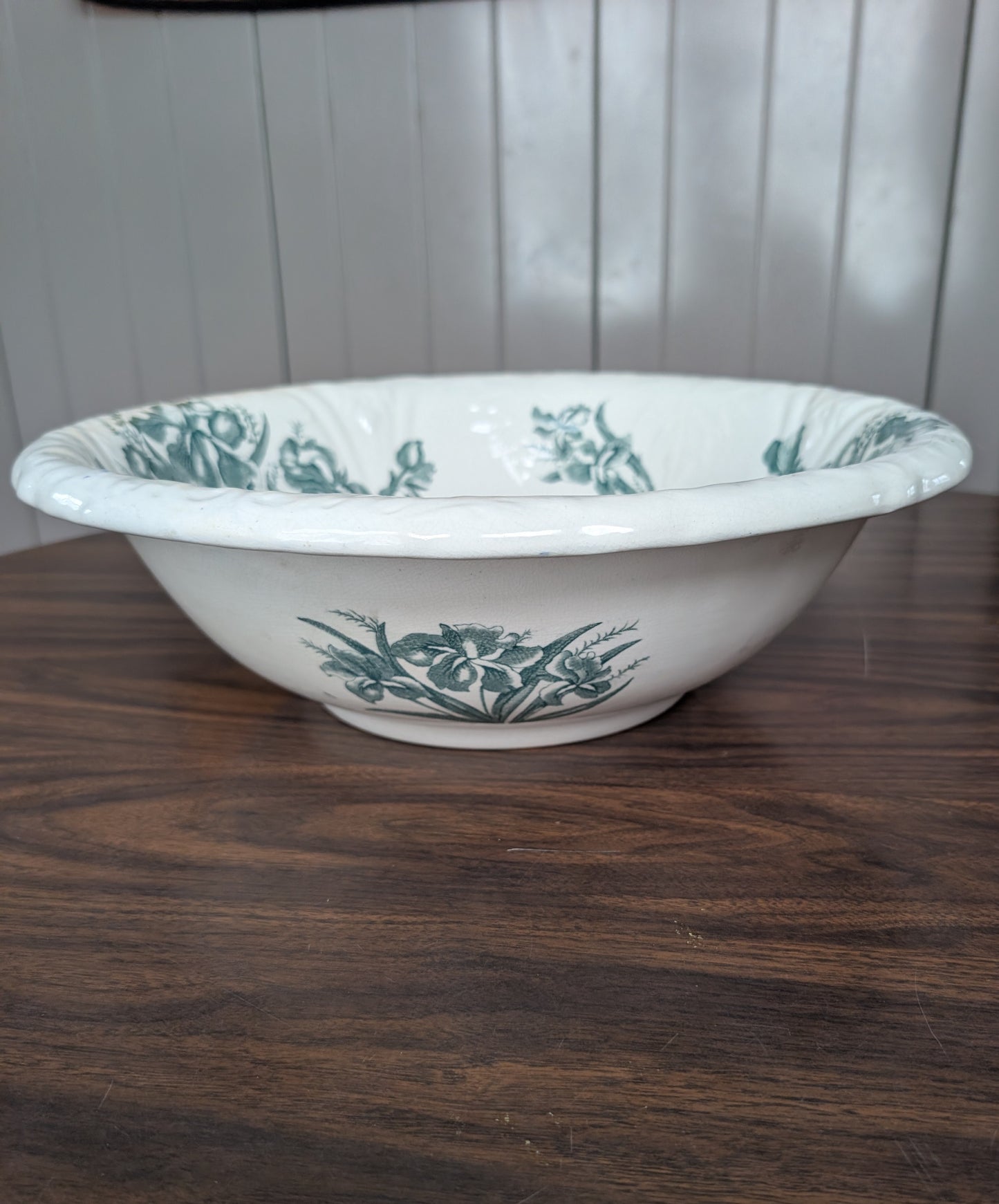 19th Century Flags England Transferware Ironstone Iris Wash Basin + Pitcher