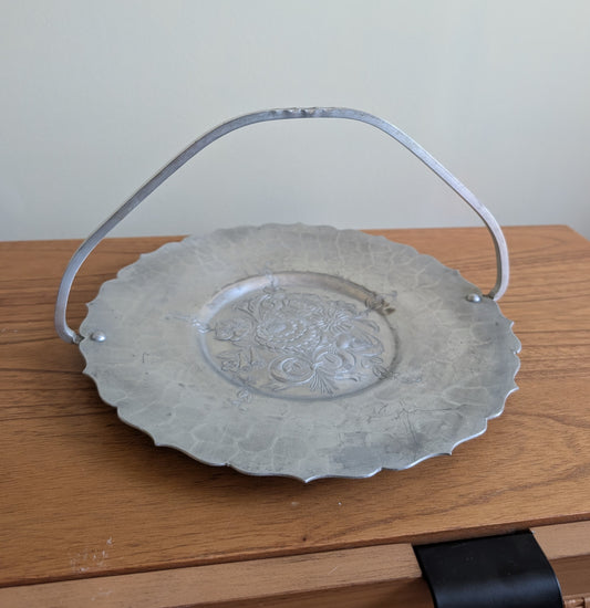 Hand Forged Hammered Aluminum Decorative Tray with Handle