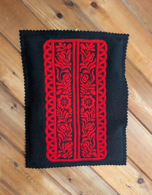 Hungarian Folk Art Black and Red Wall Hanging