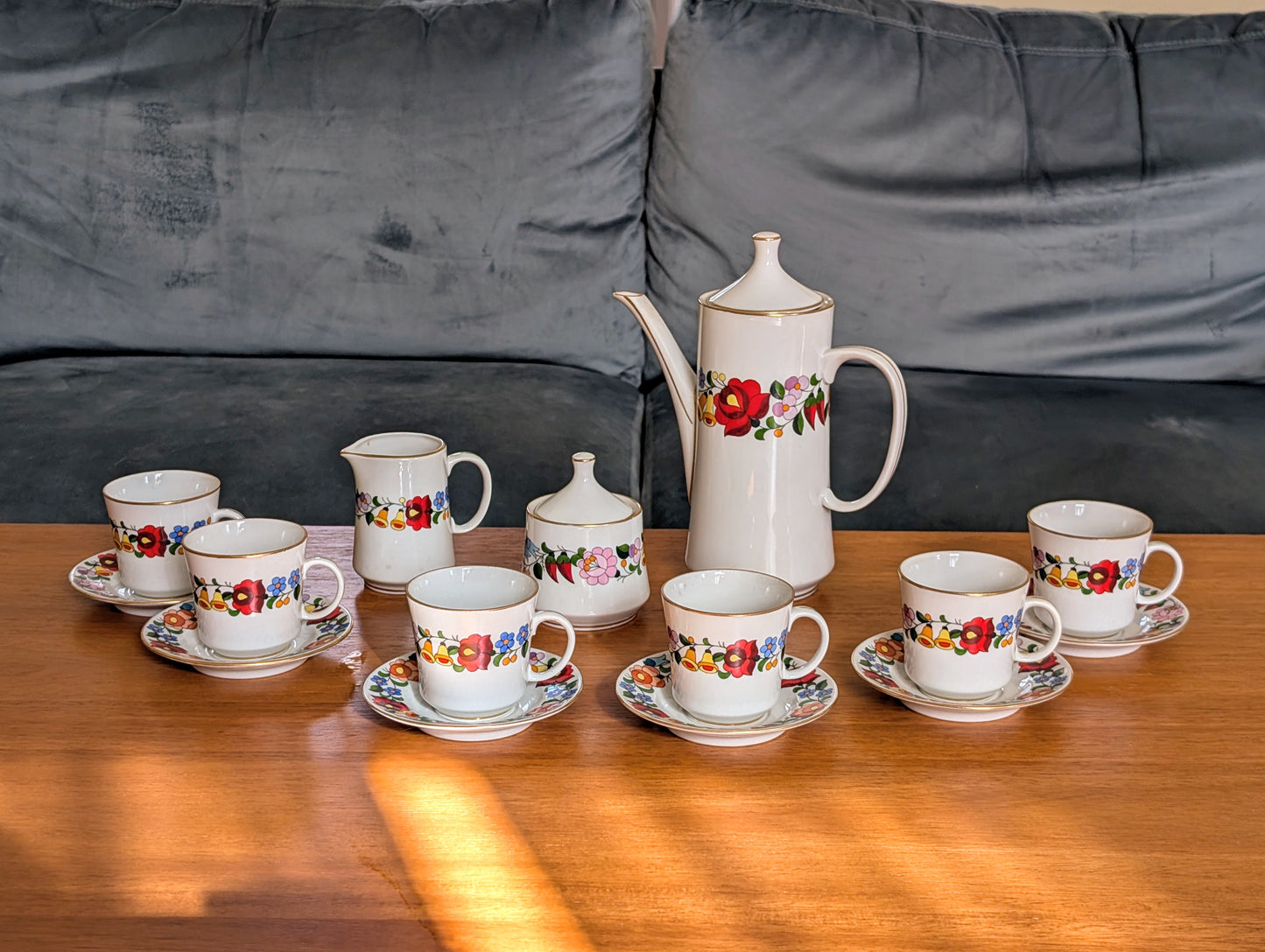 Hungarian Kalocsa Coffee or Tea Service for Six