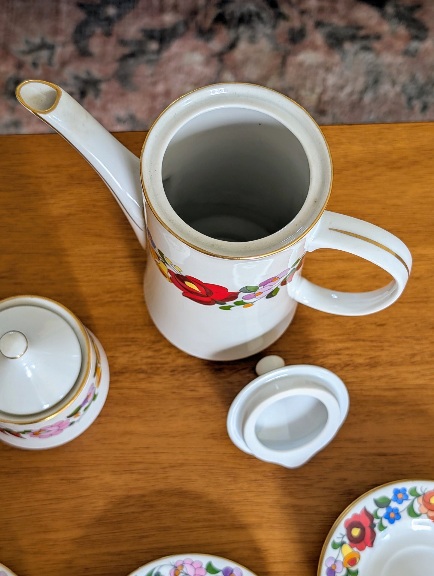 Hungarian Kalocsa Coffee or Tea Service for Six