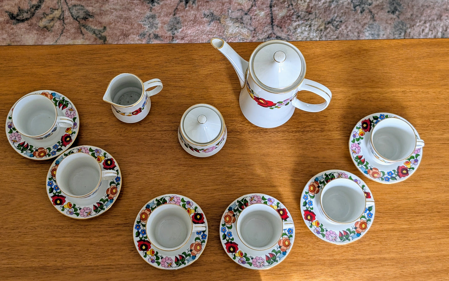 Hungarian Kalocsa Coffee or Tea Service for Six