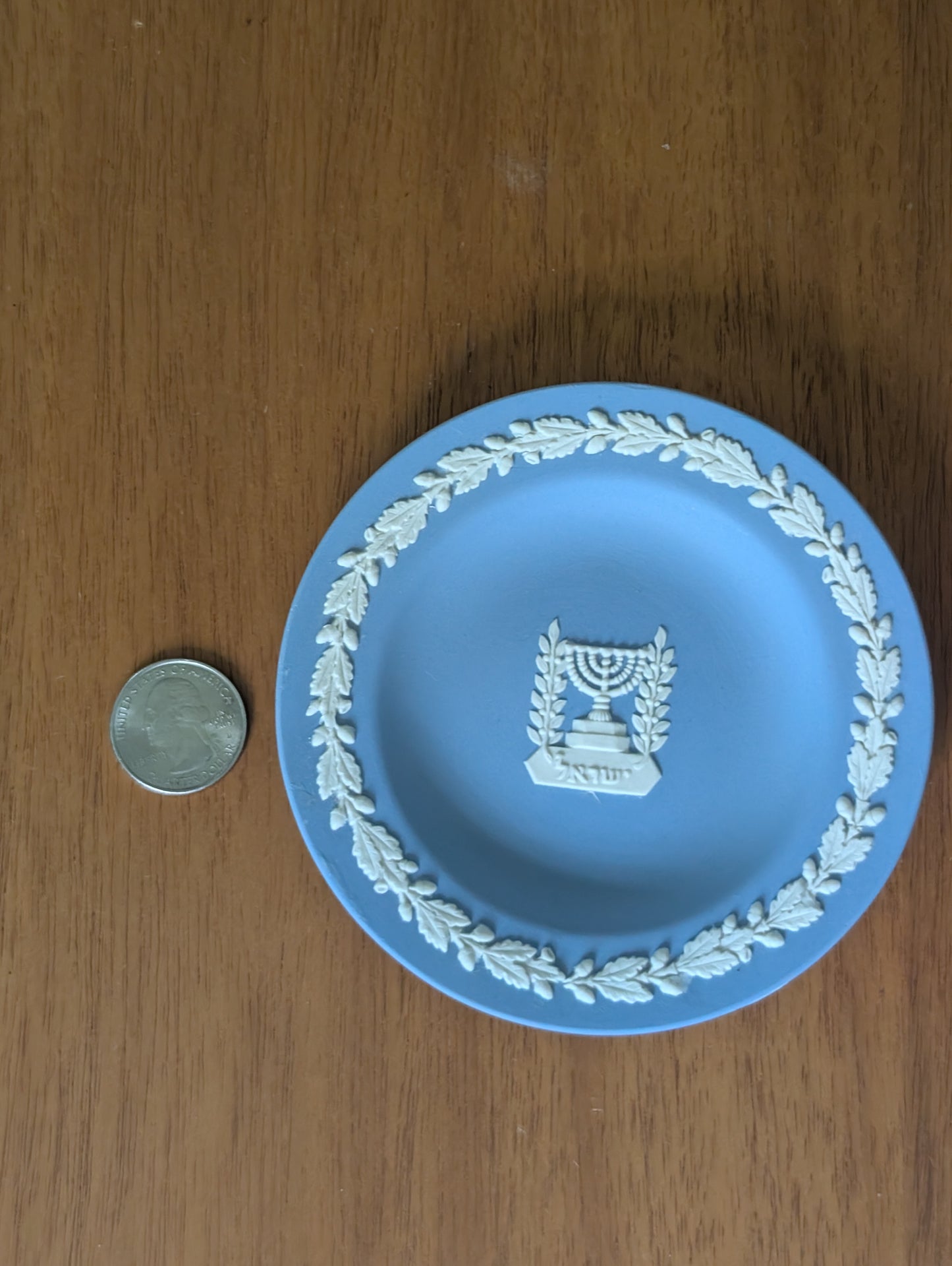 Vintage Wedgwood Blue Jasperware Collector Plate--Menorah Israel