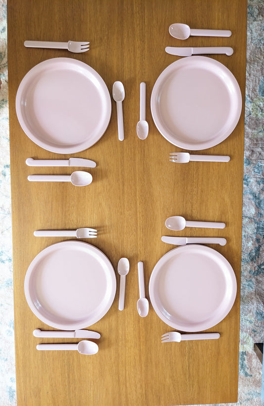 1980s Pink Melamine Dinner Set