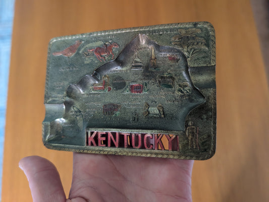 Kentucky State Vintage Souvenir Stamped Tin Colored Ashtray