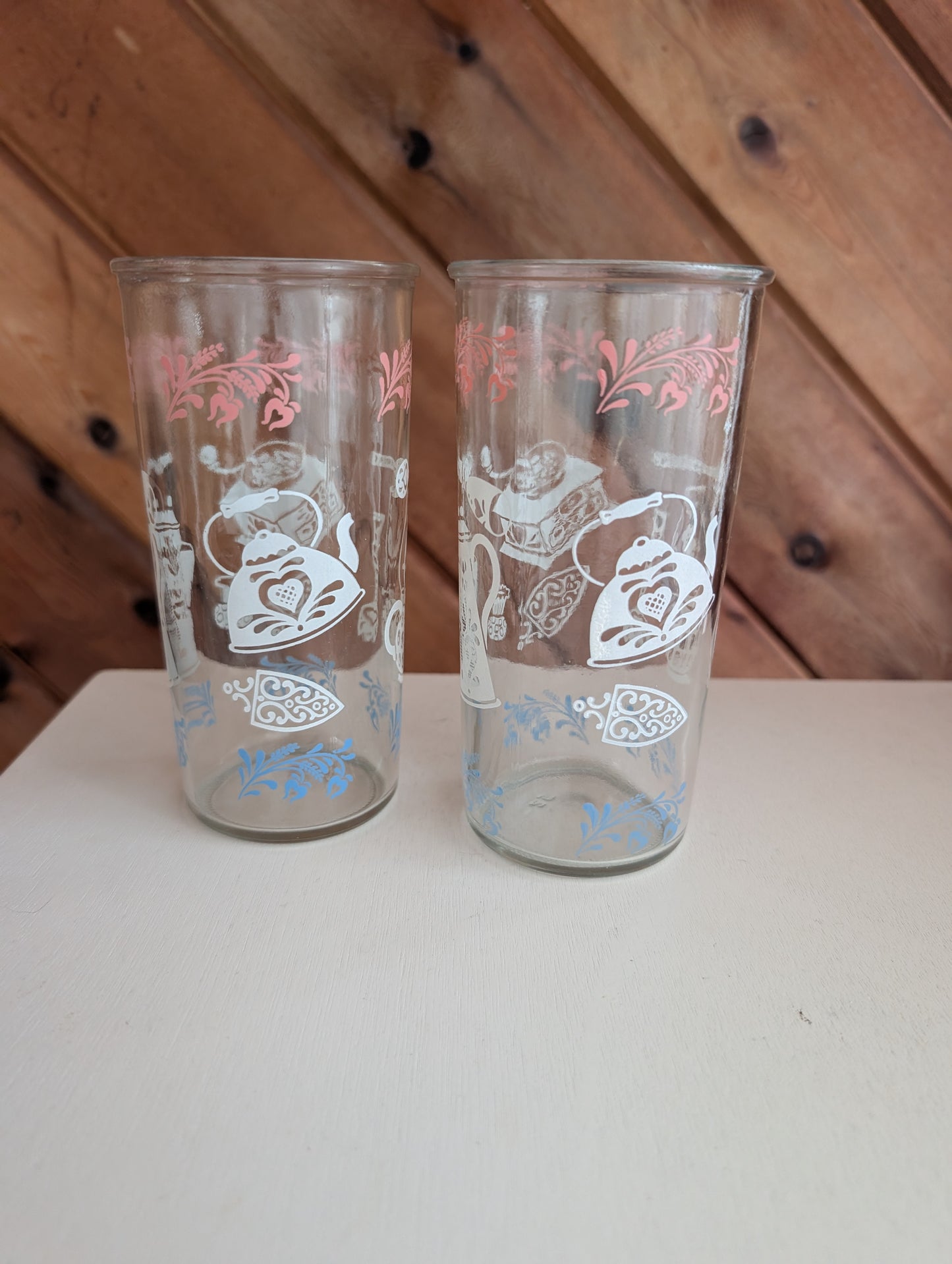 Pair of Vintage Hazel Atlas Kitchen Aides Glasses Featuring Coffee Grinder