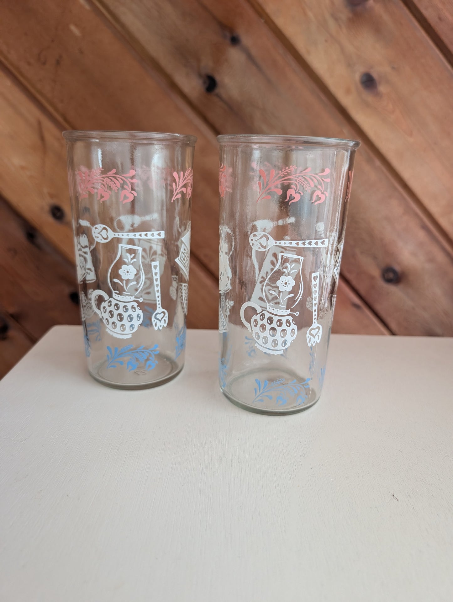 Pair of Vintage Hazel Atlas Kitchen Aides Glasses Featuring Coffee Grinder