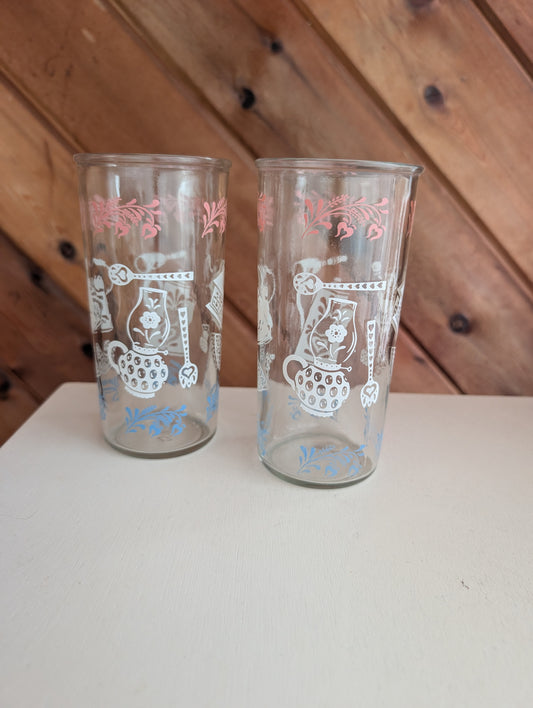 Pair of Vintage Hazel Atlas Kitchen Aides Glasses Featuring Coffee Grinder