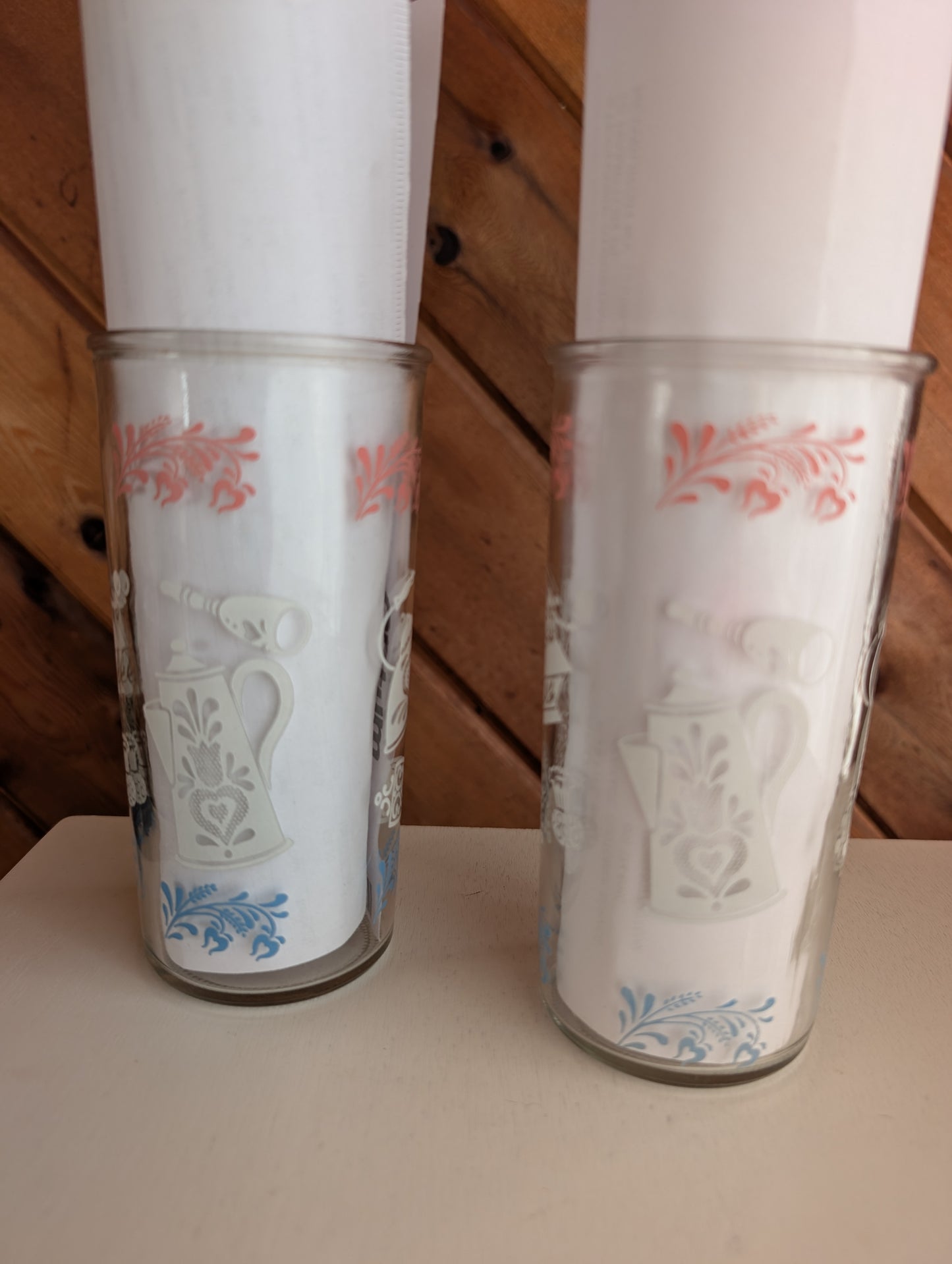 Pair of Vintage Hazel Atlas Kitchen Aides Glasses Featuring Coffee Grinder