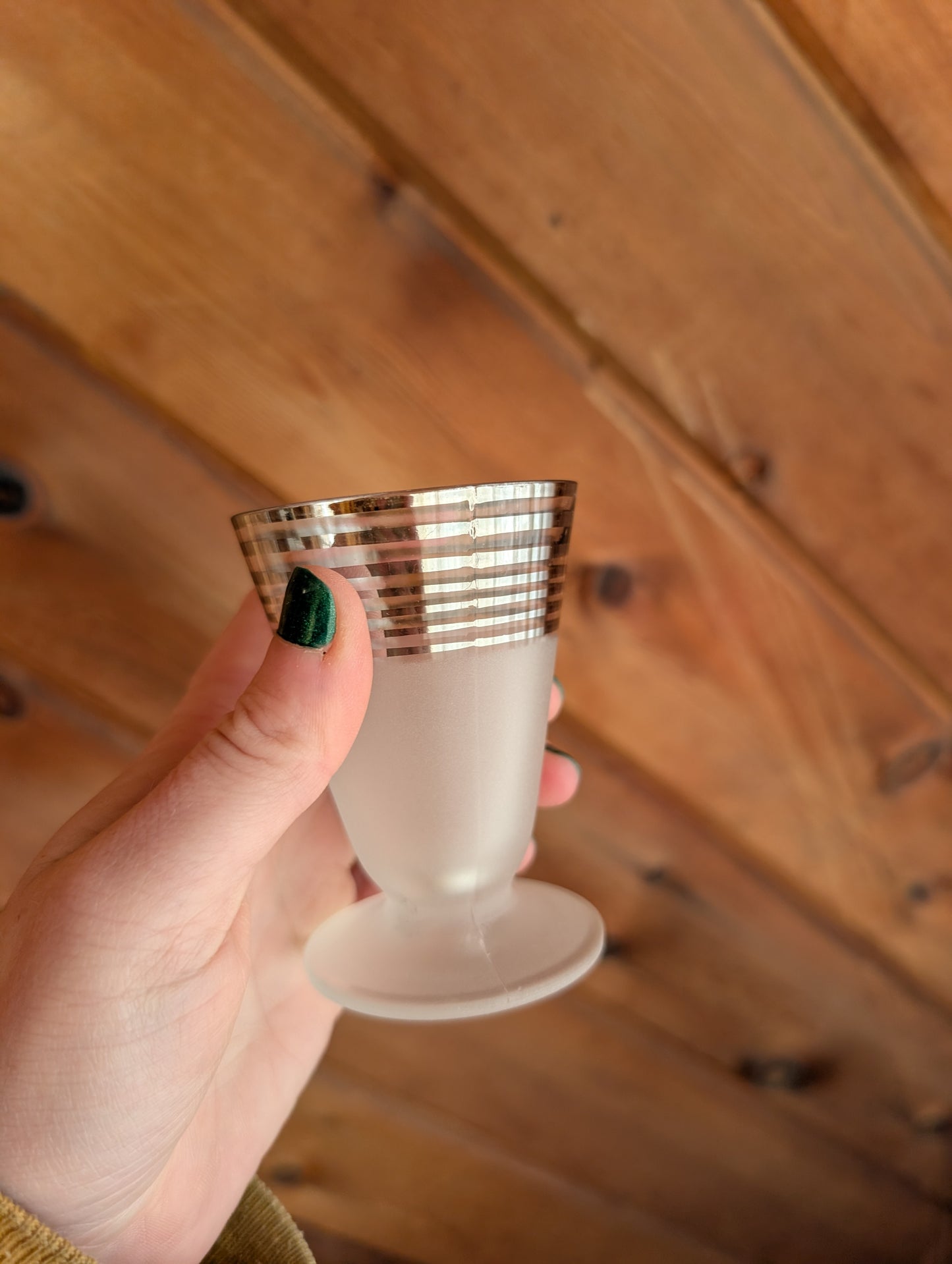8 Vintage MCM Frosted and Chrome Stripe Cocktail Glasses with Bonus Shot Glasses