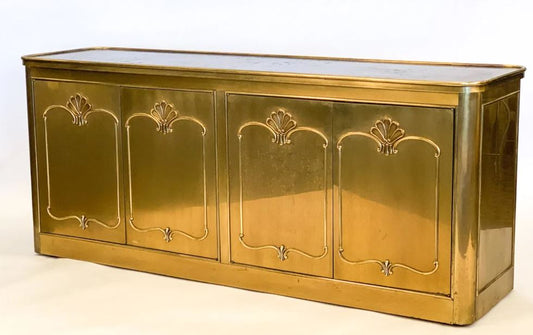 MCM Mastercraft Brass & Burl Wood Credenza