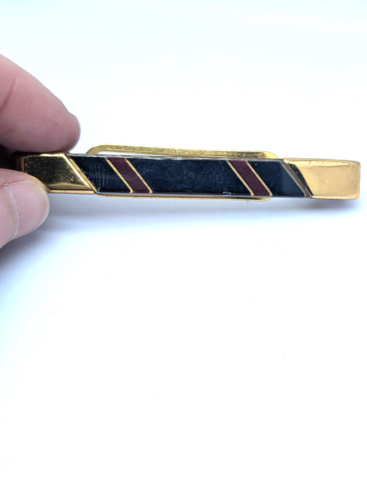 Vintage 80s Tie Clip Gold with Black and Red in Acrylic Design Styled by McCurrach Tie Clip Pats. Pend