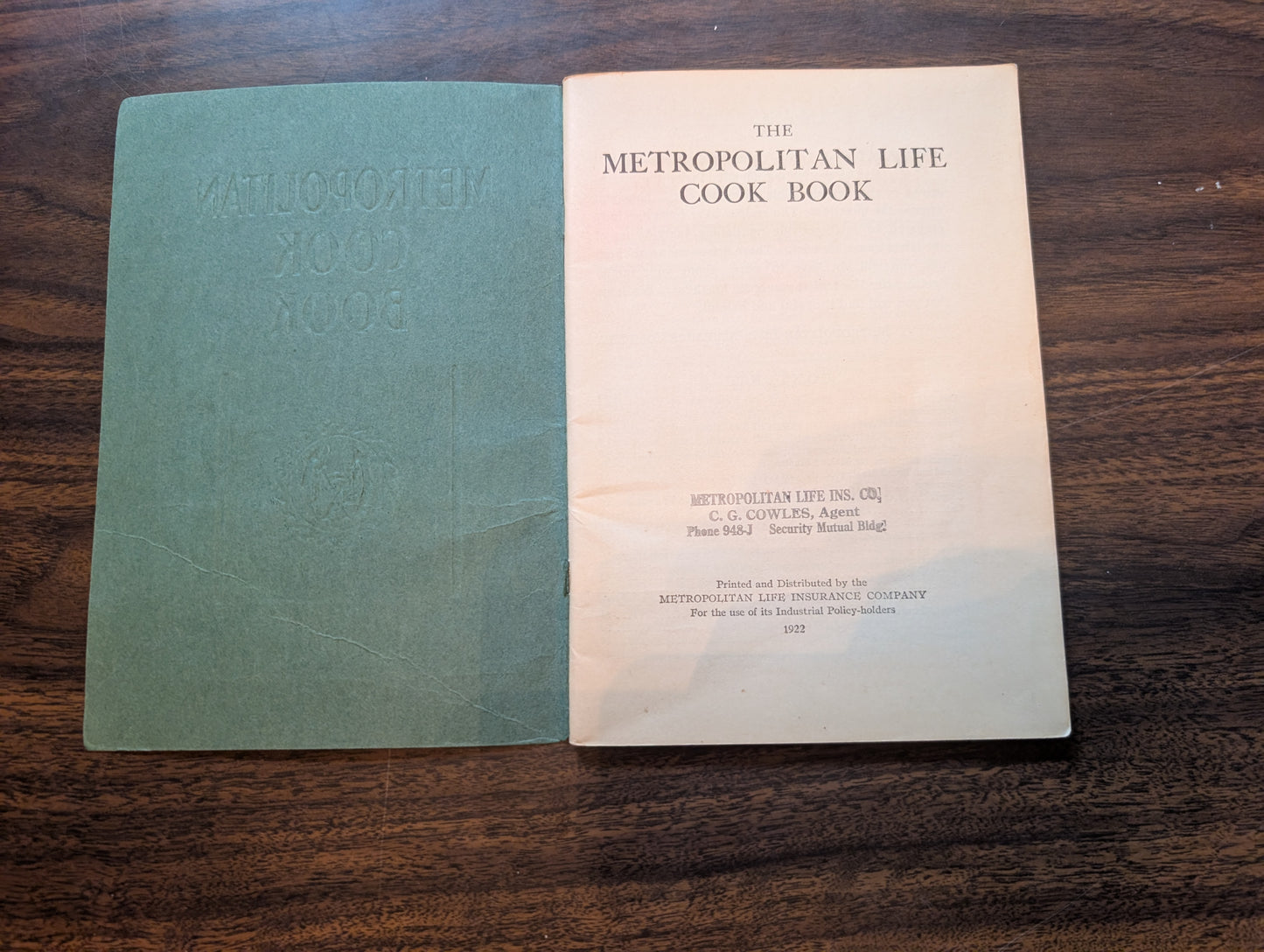 Vintage Antique Metropolitan Life Cook Book-1922- Insurance Company 20s