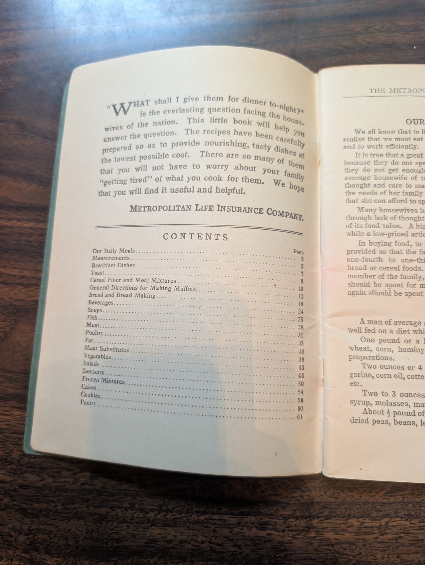 Vintage Antique Metropolitan Life Cook Book-1922- Insurance Company 20s
