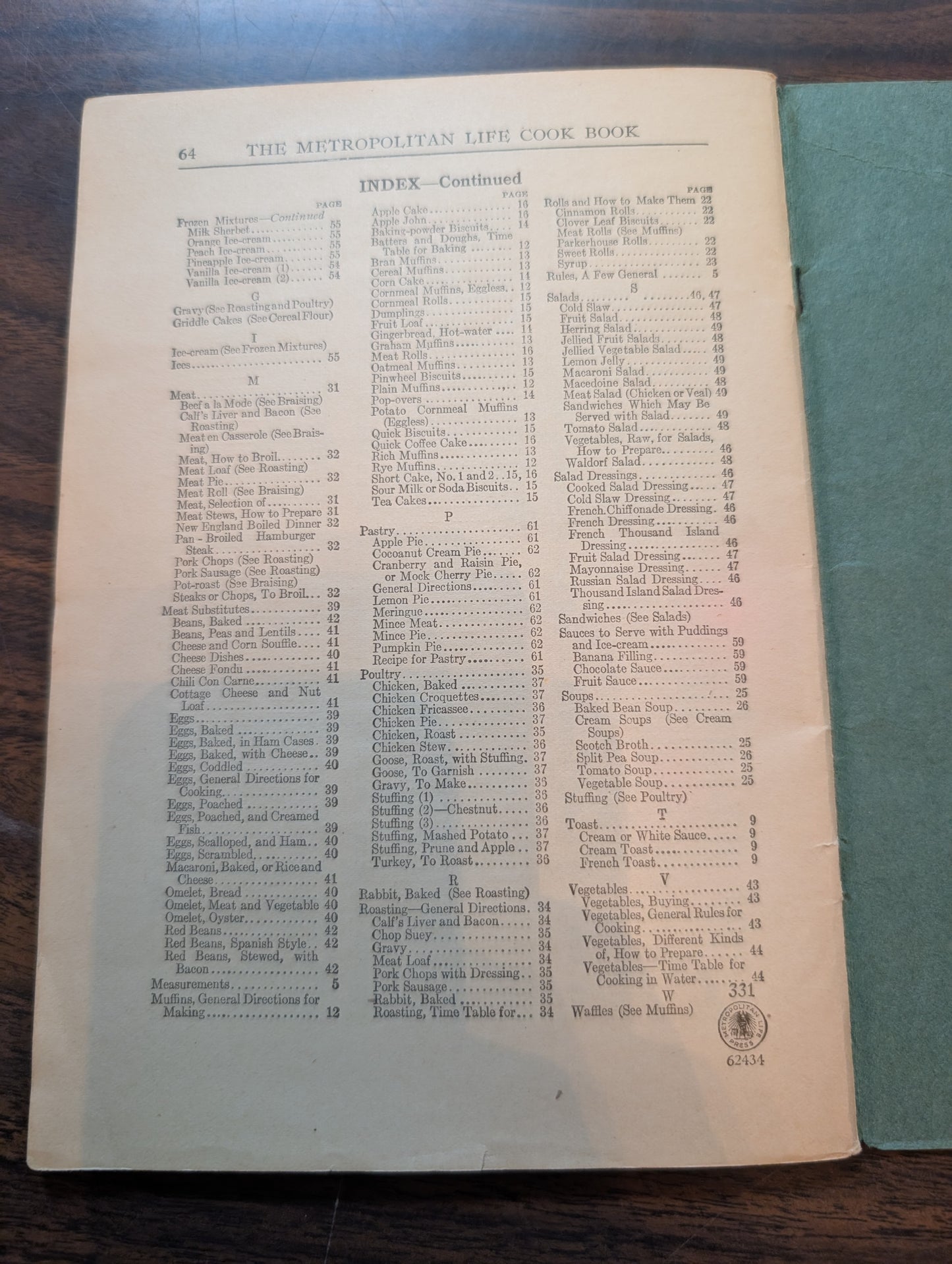 Vintage Antique Metropolitan Life Cook Book-1922- Insurance Company 20s
